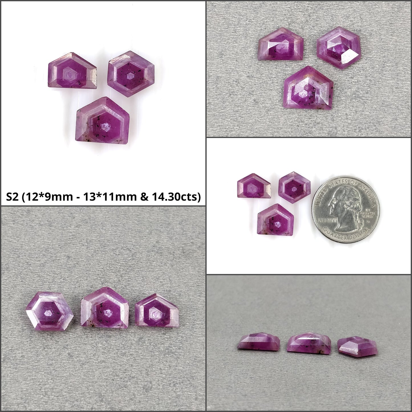 Sapphire Gemstone Normal Cut : Natural Untreated Unheated Raspberry Pink Sheen Sapphire Hexagon Shape 2pcs & 3pcs Sets