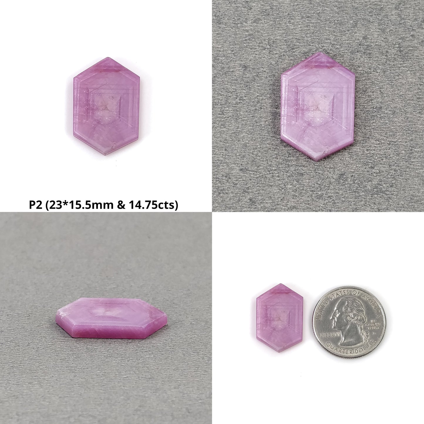 Sapphire Gemstone Flat Slices : Natural Untreated Unheated Rare Dimensional Rosemary Pink Sapphire Trapiche Hexagon Shape