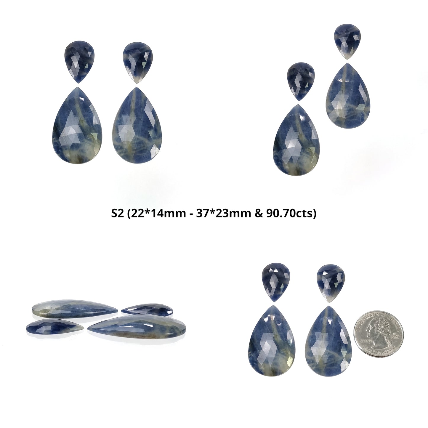 Sapphire Gemstone Rose Cut : Natural Untreated Unheated Blue Sapphire Pear Uneven Shape Set 2pcs Sets