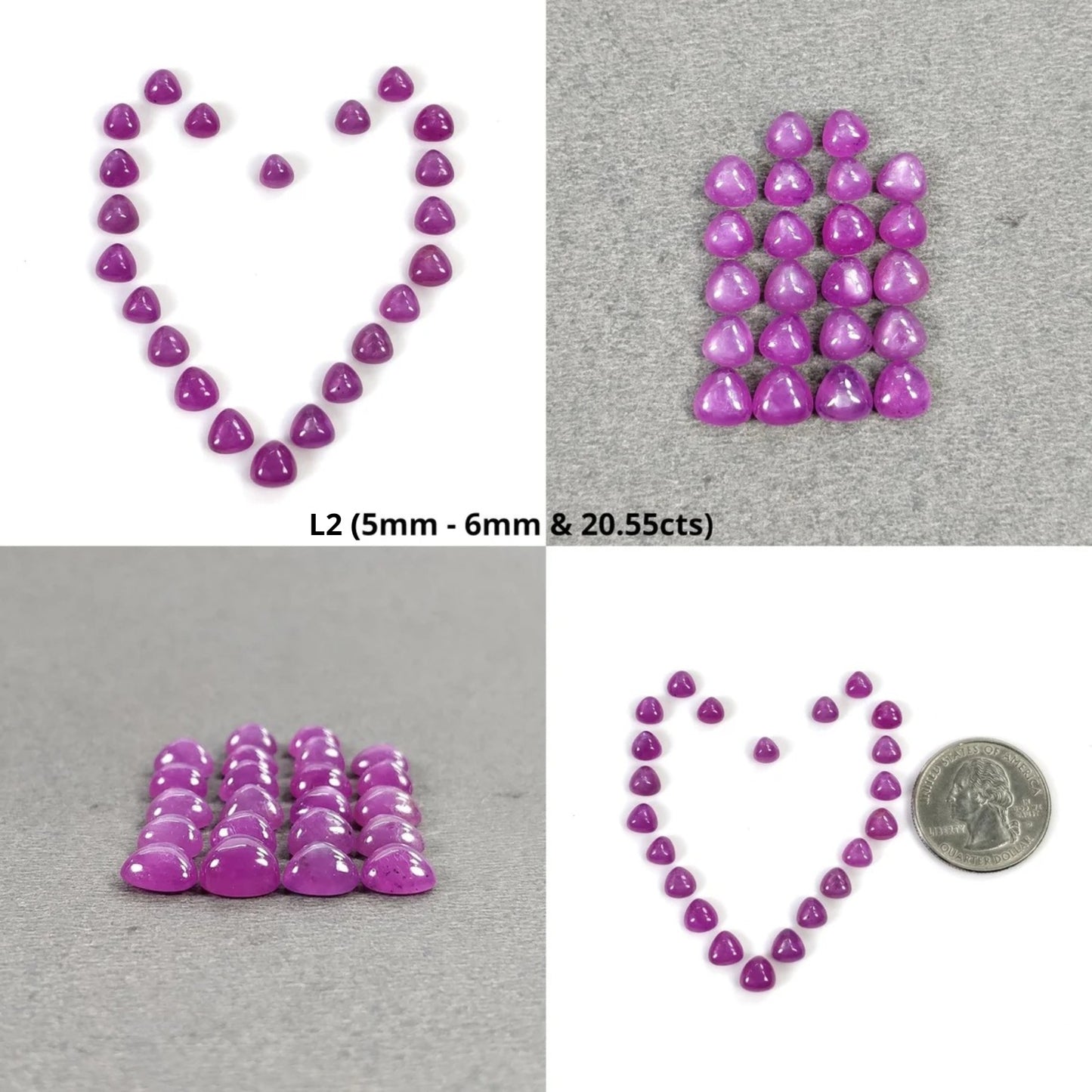 Sapphire Gemstone Cabochon : Natural Untreated Raspberry Sheen Sapphire Triangle Shape 13pcs & 22pcs Lots