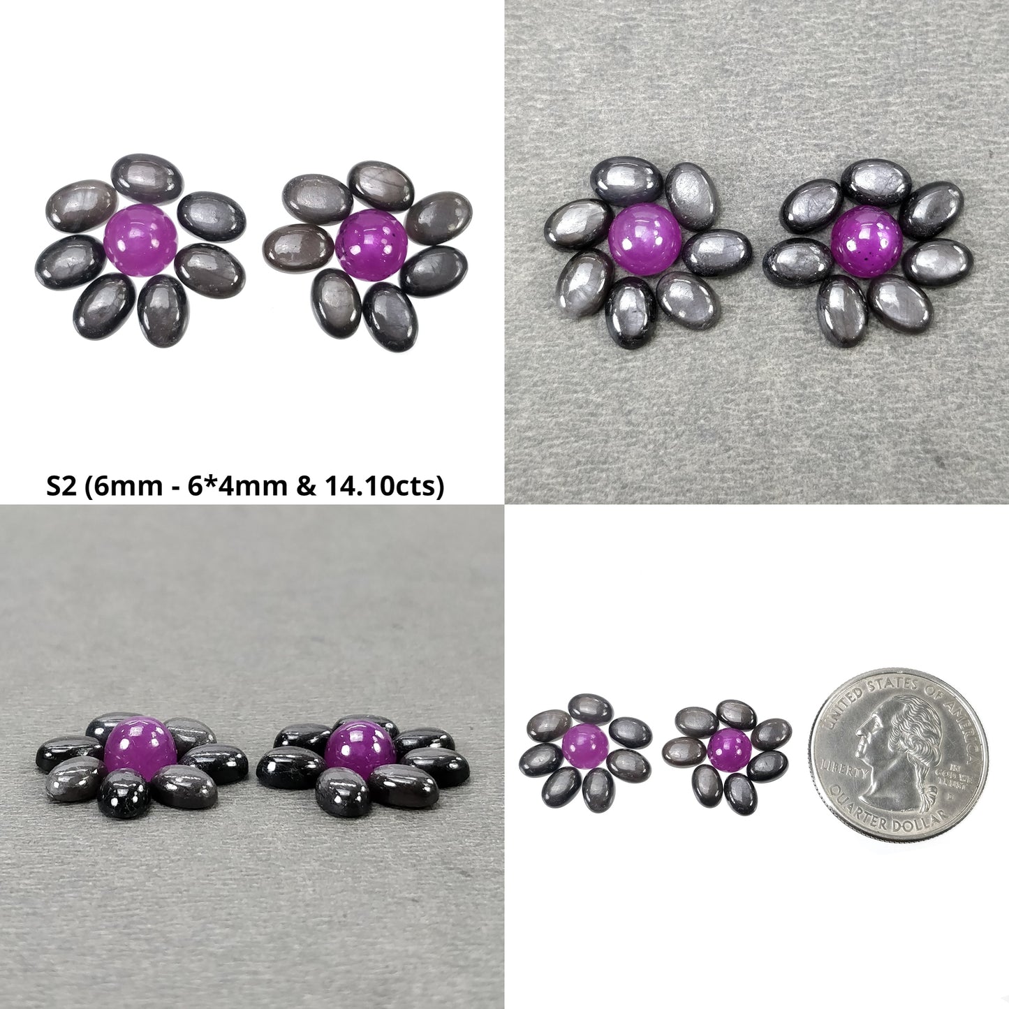 Sapphire Gemstone Cabochon : Natural Untreated Chocolate Silver & Pink Sapphire Oval And Round Shape Sets