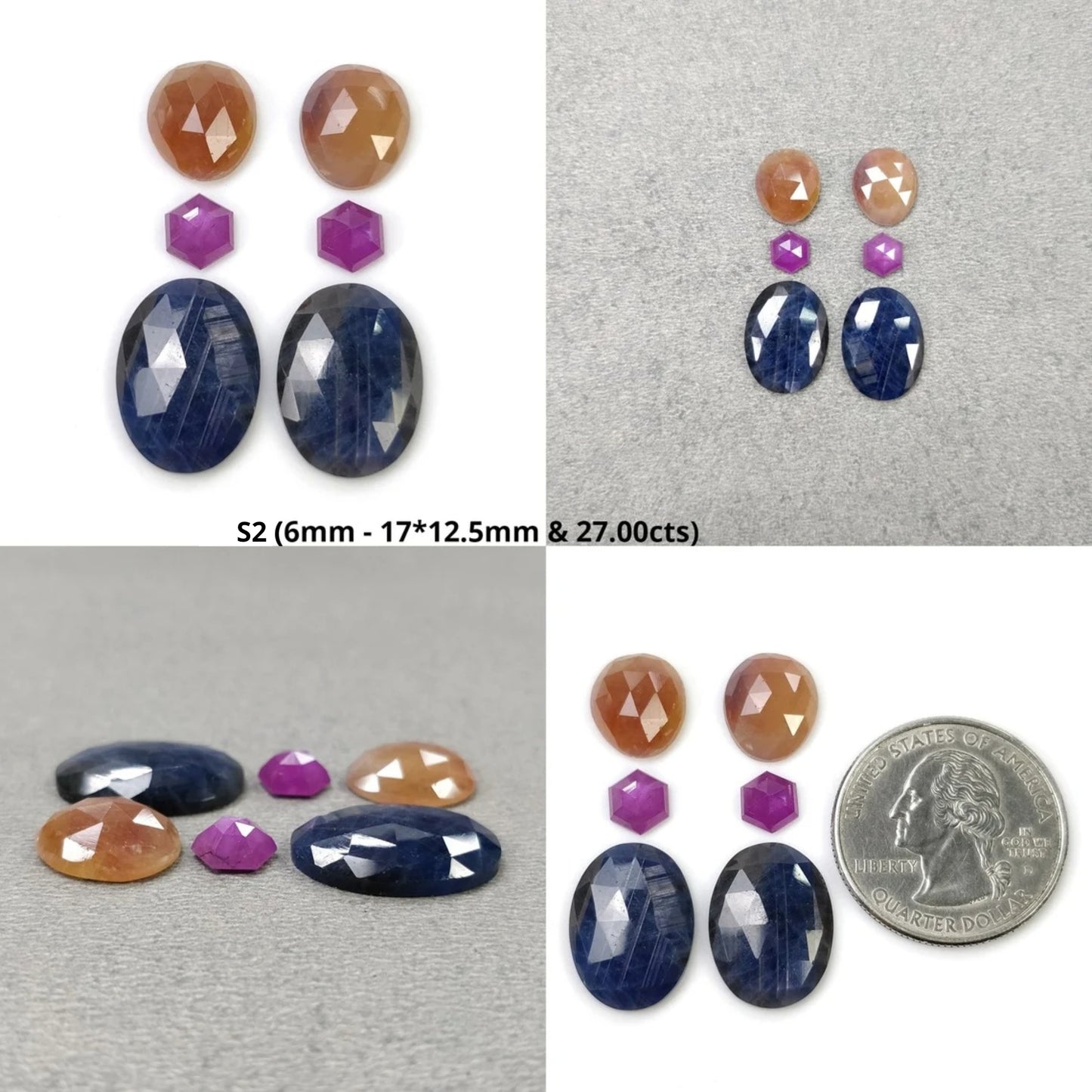 Sapphire Gemstone Rose & Step Cut : Natural Untreated Unheated Multi Sapphire Bi-Color Oval Hexagon Shape 6pcs Sets