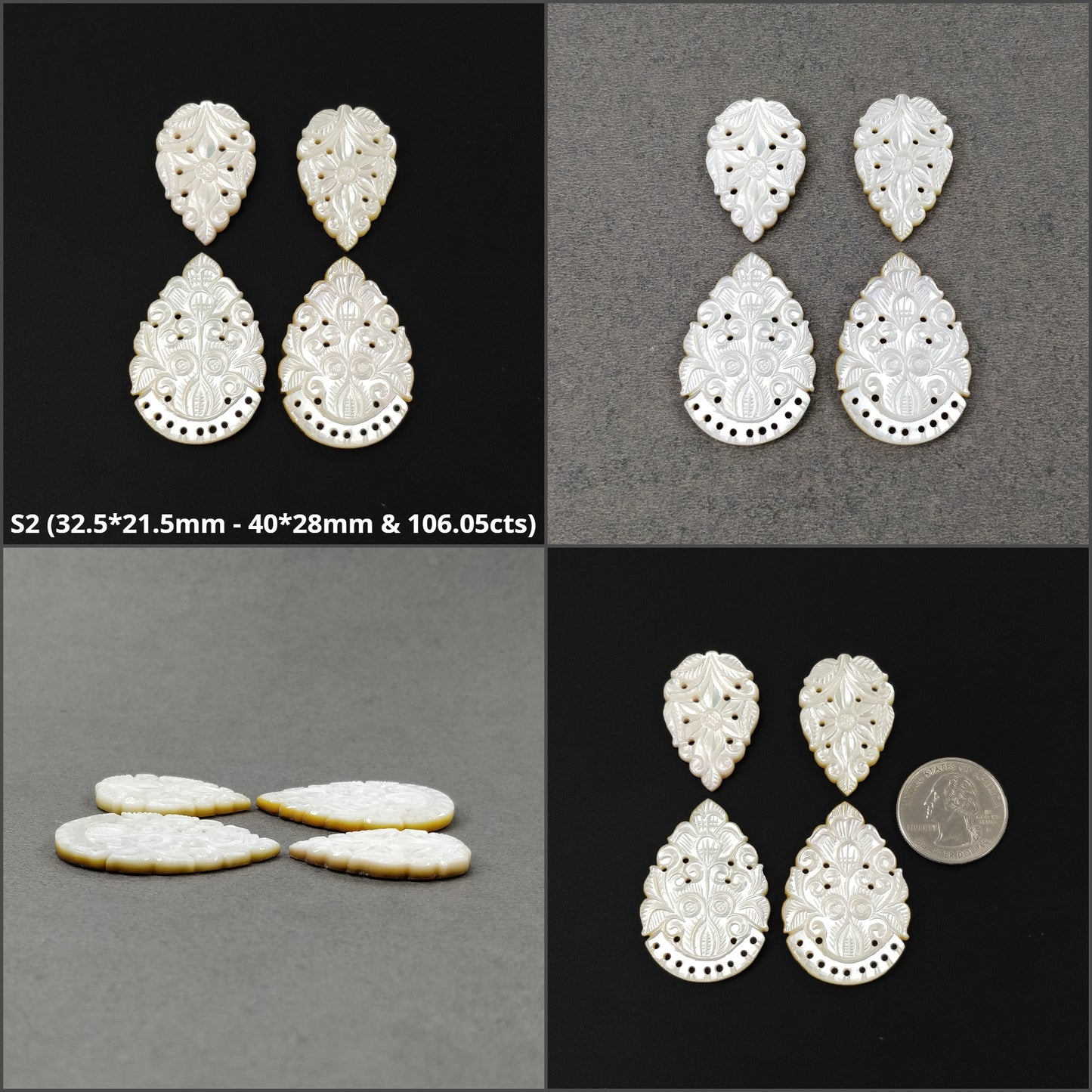 MOTHER OF PEARL Gemstone Carving : Natural Untreated White Mop Hand Carved Marquise Uneven Shapes Pairs