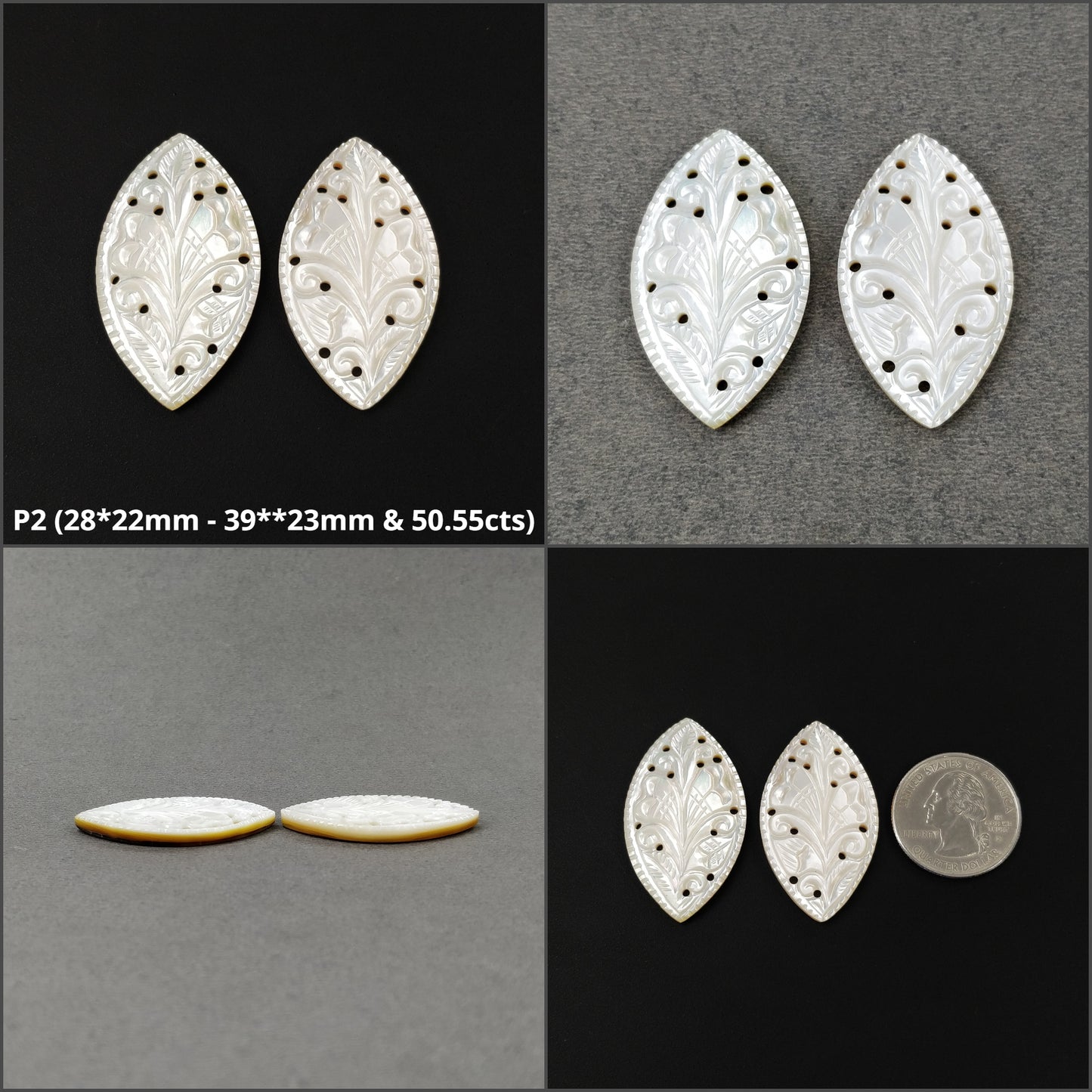 MOTHER OF PEARL Gemstone Carving : Natural Untreated White Mop Hand Carved Marquise Shapes Pairs