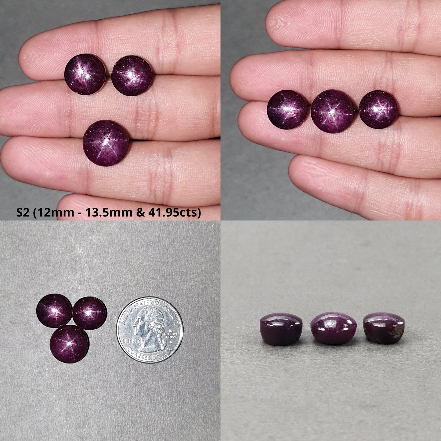 Star Ruby Gemstone Cabochon : Natural Untreated Unheated Red 6Ray Star Ruby Round Shape 3pcs Set