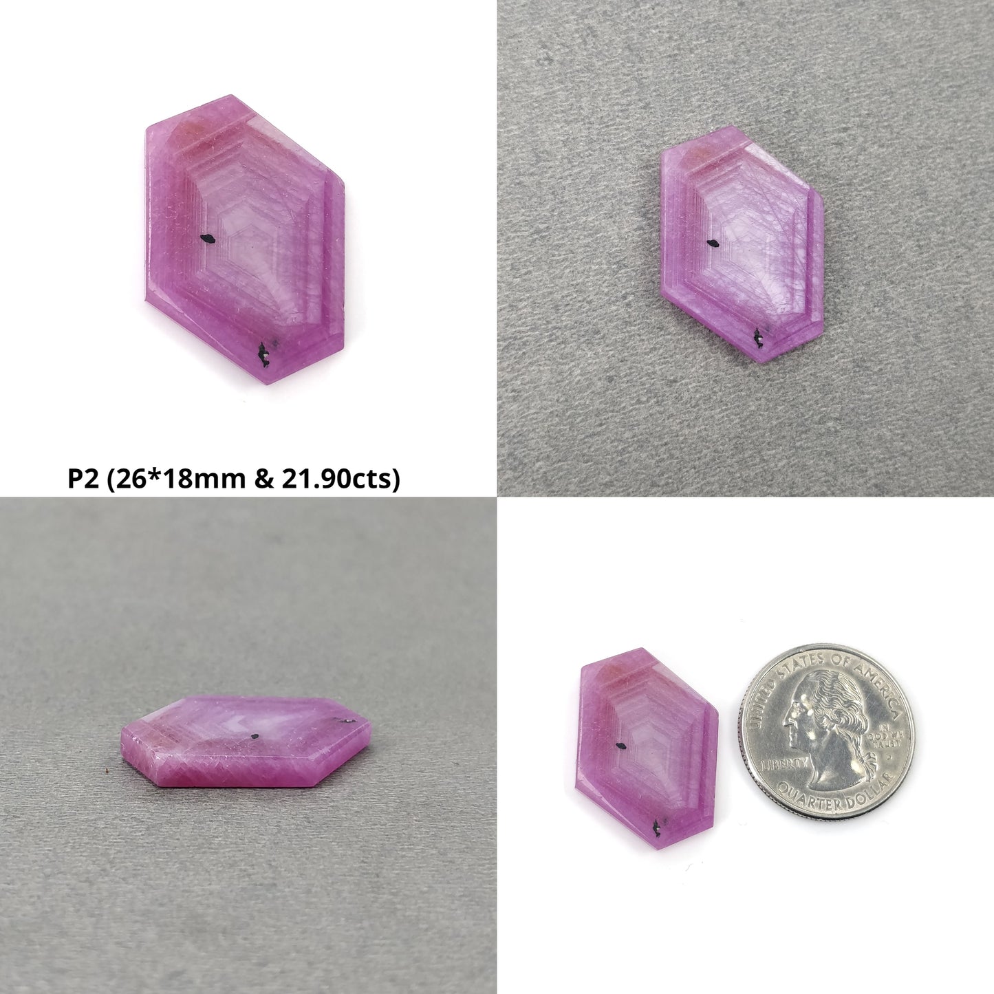 Sapphire Gemstone Flat Slices : Natural Untreated Rosemary Pink Sapphire Hexagon Shape