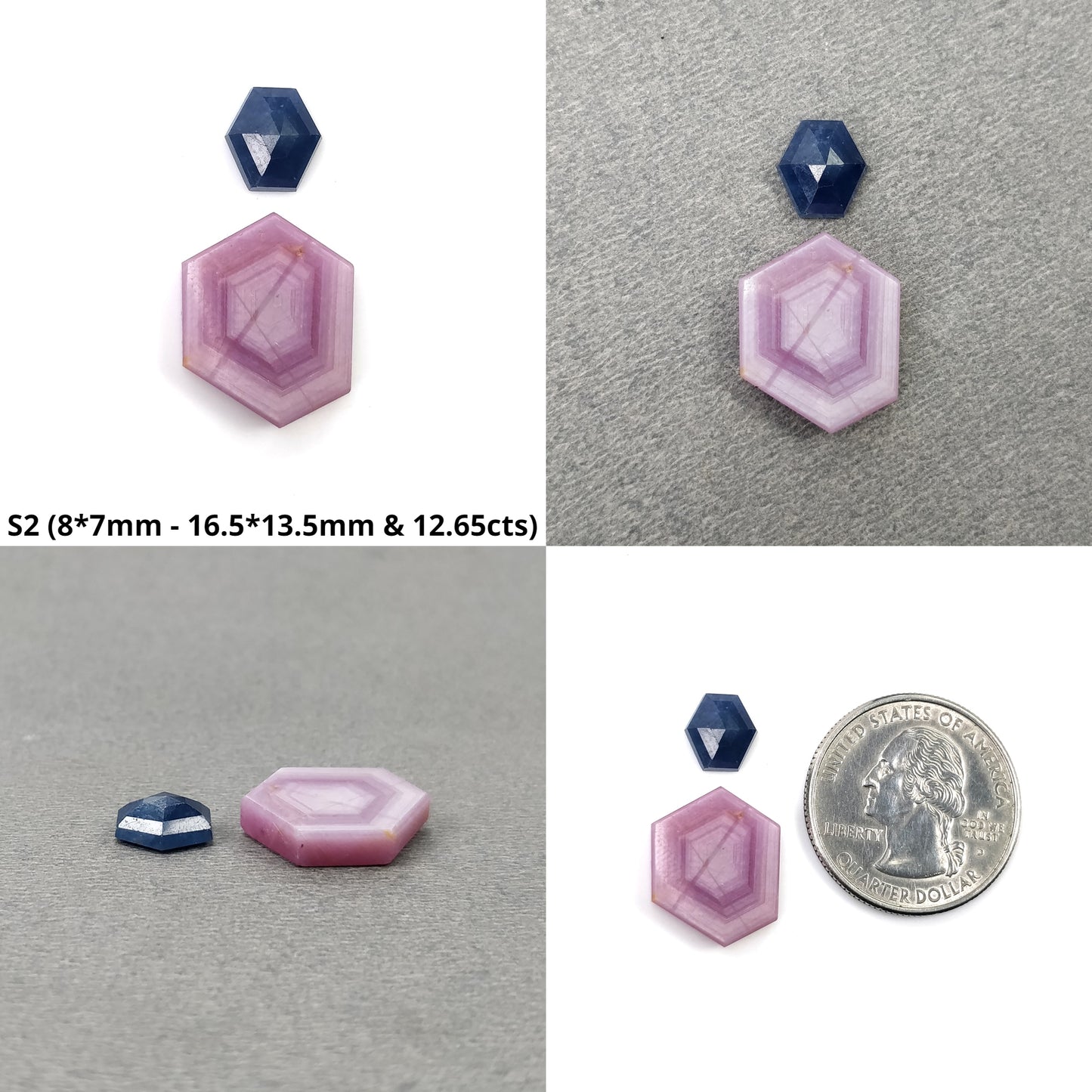 Sapphire Gemstone Flat Slices : Natural Untreated Rosemary Pink And Blue Sapphire Hexagon Shape Sets