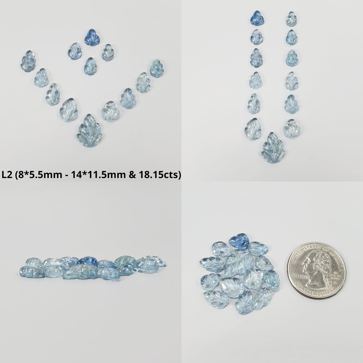 BLUE AQUAMARINE Gemstone Carving : Natural Untreated Unheated Aquamarine Hand Carved Leaves Lots