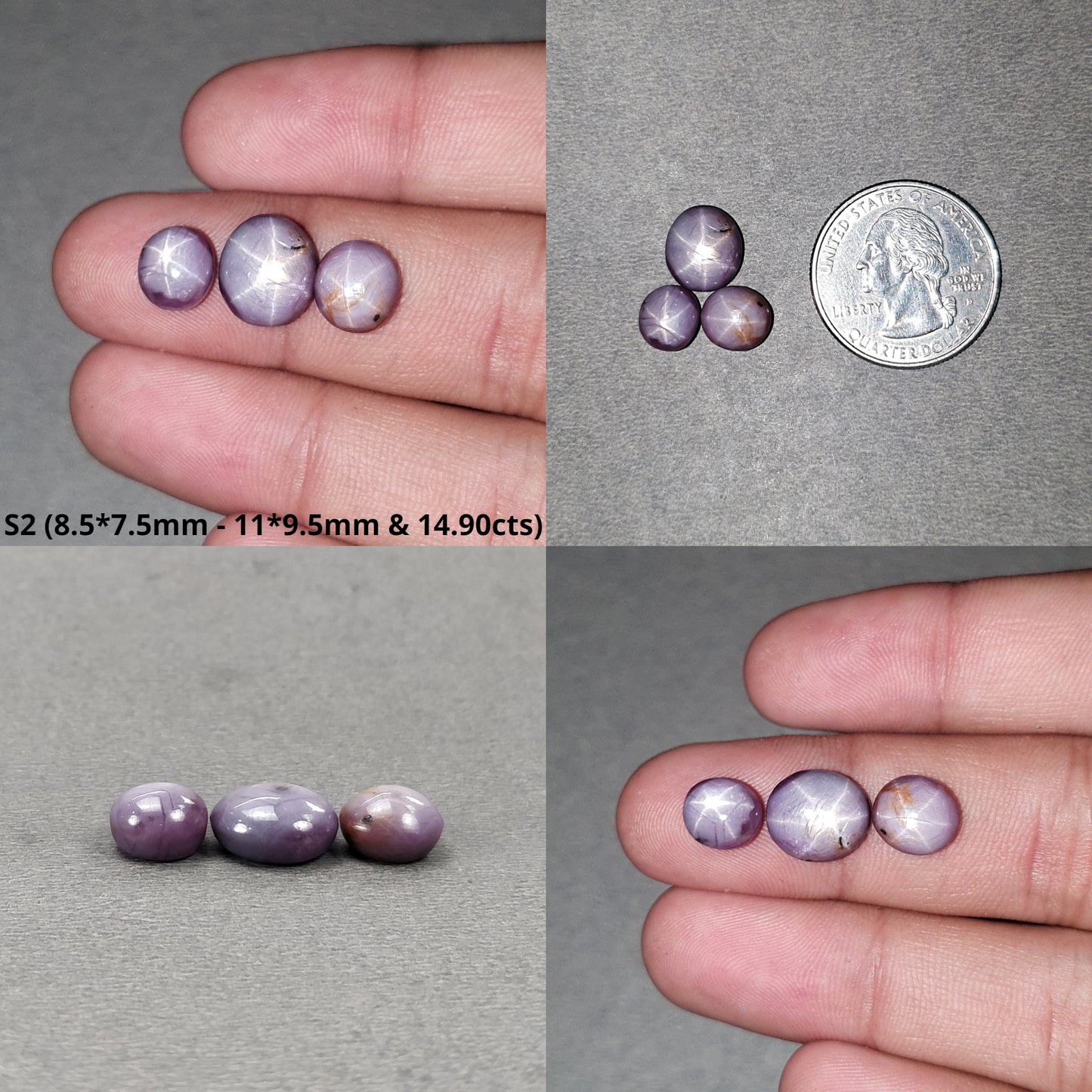 Star Sapphire Gemstone Cabochon : Natural Untreated African Pink Sapphire 6Ray Star Oval Shape 3pcs Sets