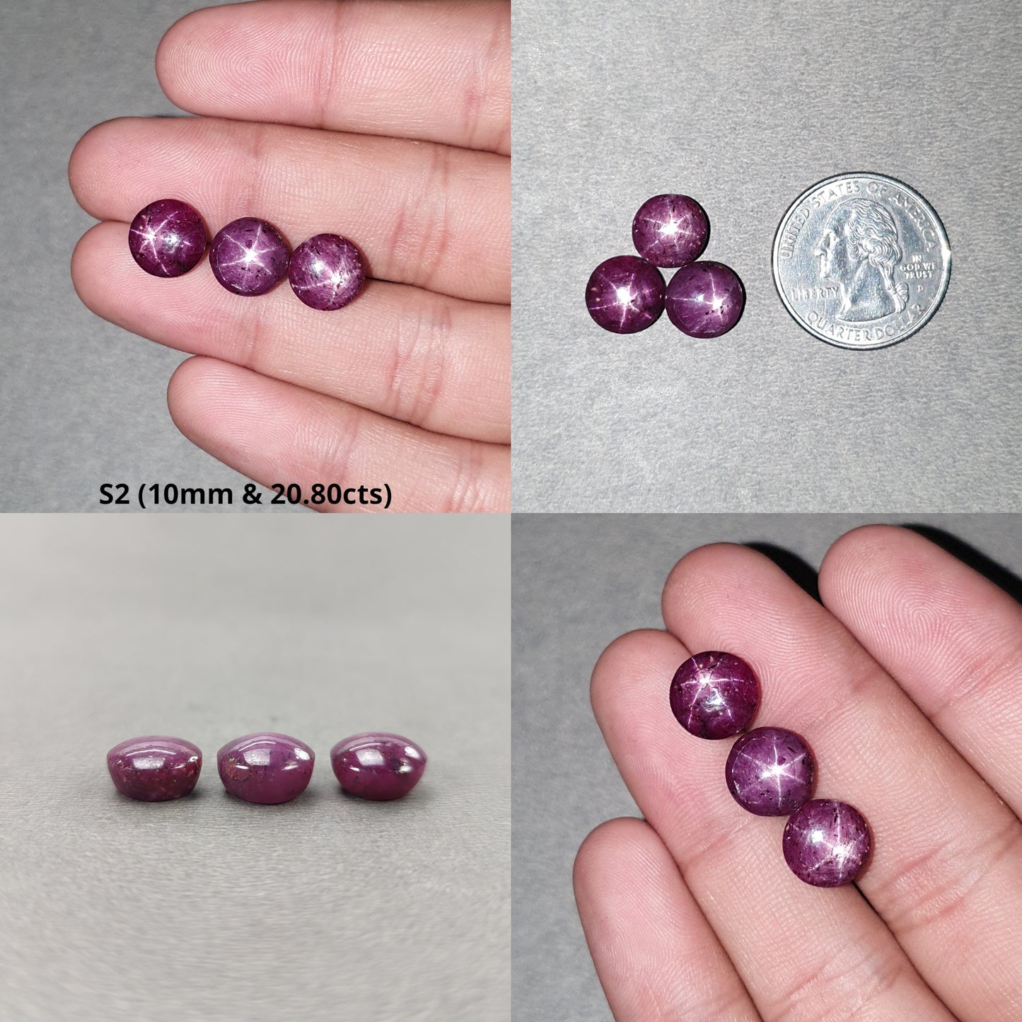 Star Ruby Gemstone Cabochon : Natural Untreated Unheated Red 6Ray Star Ruby Round Shape 3pcs Set