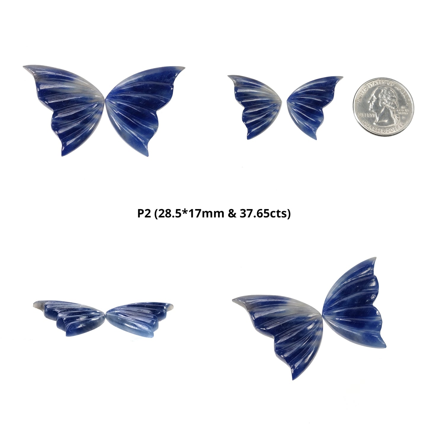 Sapphire Gemstone Carving : Natural Untreated Blue Sapphire Hand Carved Butterfly Pairs