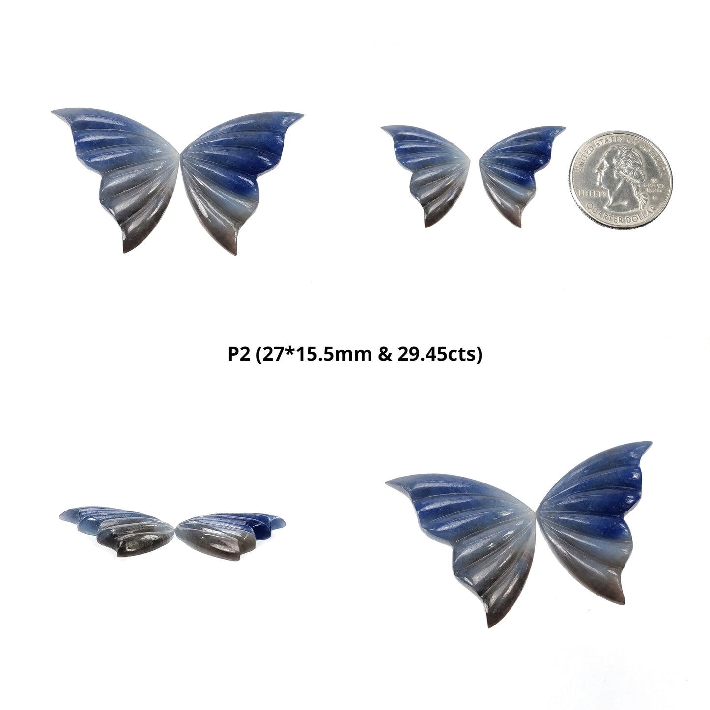 Sapphire Gemstone Carving : Natural Untreated Blue Sapphire Hand Carved Butterfly Pairs