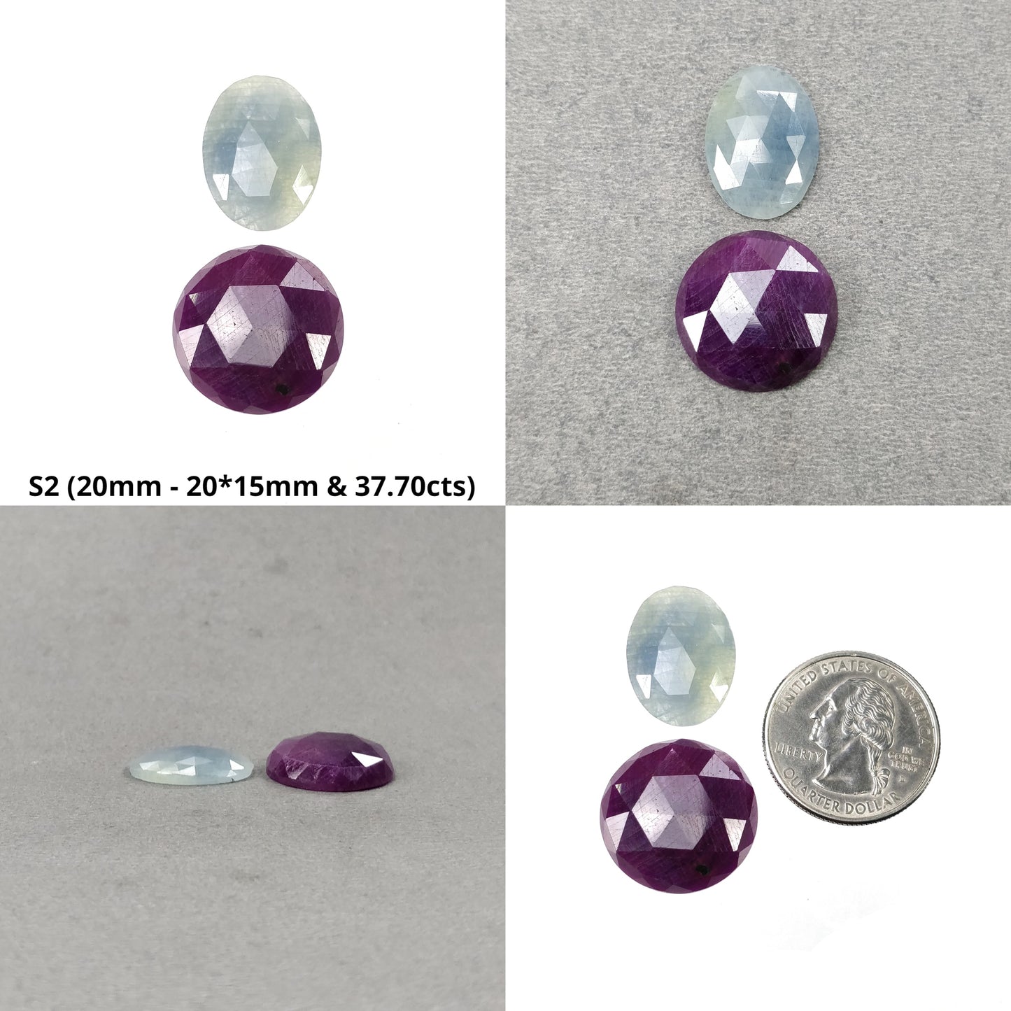 Ruby & Sapphire Gemstone Rose Cut : Natural Untreated Ruby Sapphire Multi Shapes 2pcs Sets