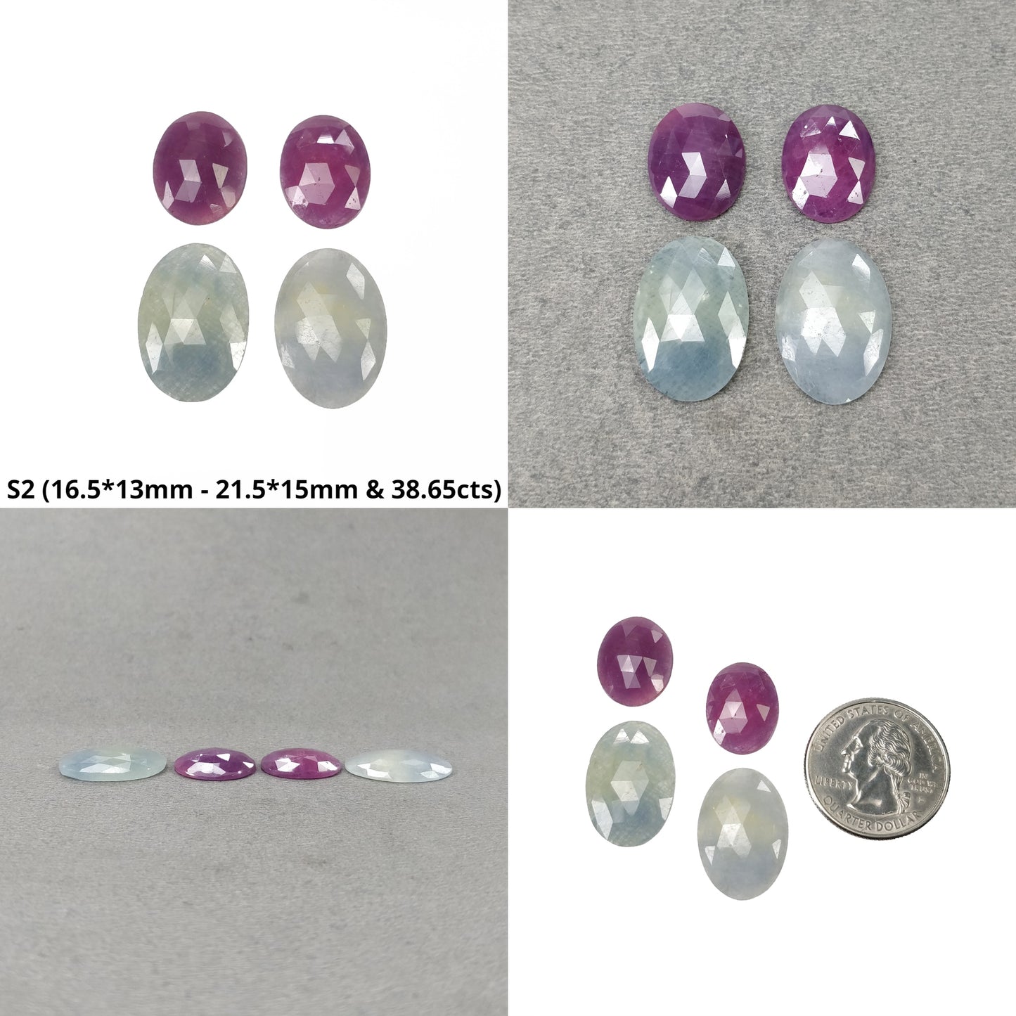 Sapphire Gemstone Rose Cut : Natural Untreated Unheated Multi Sapphire Bi-Color Pear Oval Cushion Shape 4pcs Sets
