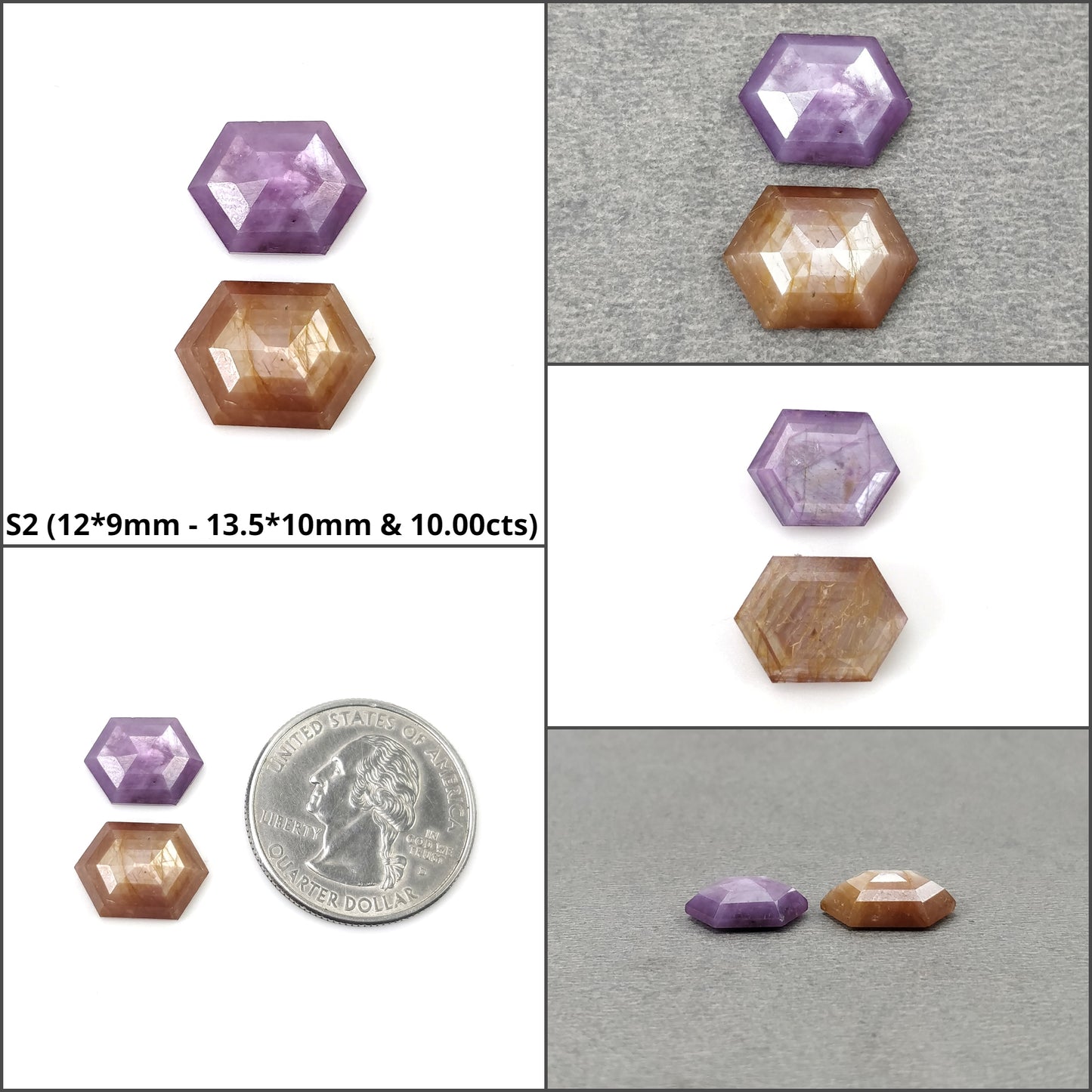 Sapphire Gemstone Normal & Step Cut : Natural Untreated Unheated Raspberry Pink And Orange Sapphire Hexagon Shape 2pcs Set