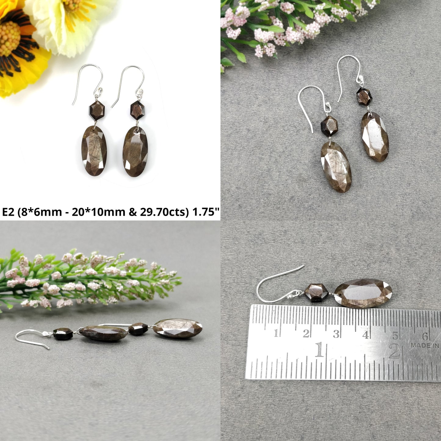 Sapphire & Moonstone Gemstone Earring : Natural Untreated Chocolate Sapphire 925 Sterling Silver Drop Dangle Hook Earring