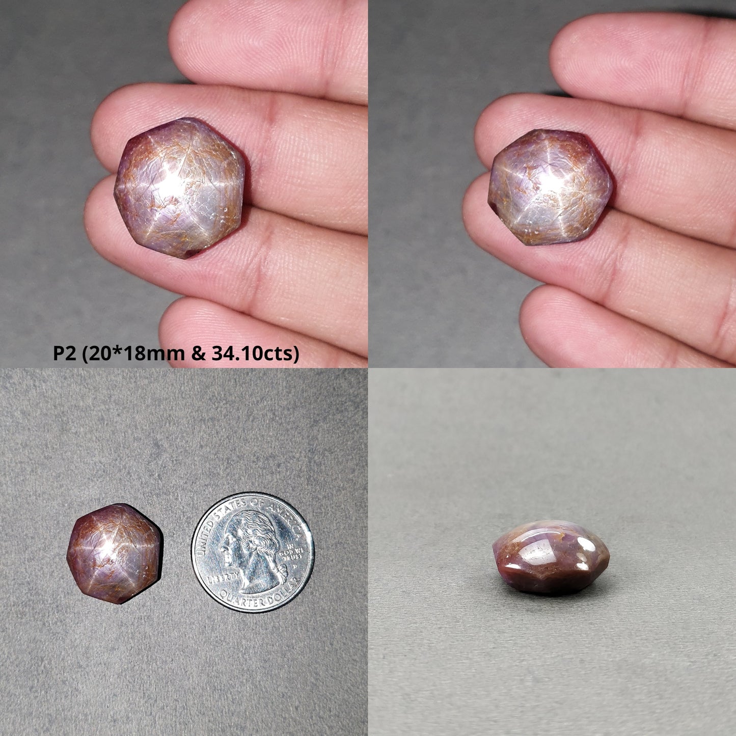 Star Sapphire Gemstone Cabochon : Natural Untreated African Pink Sapphire 6Ray Star Hexagon Shape