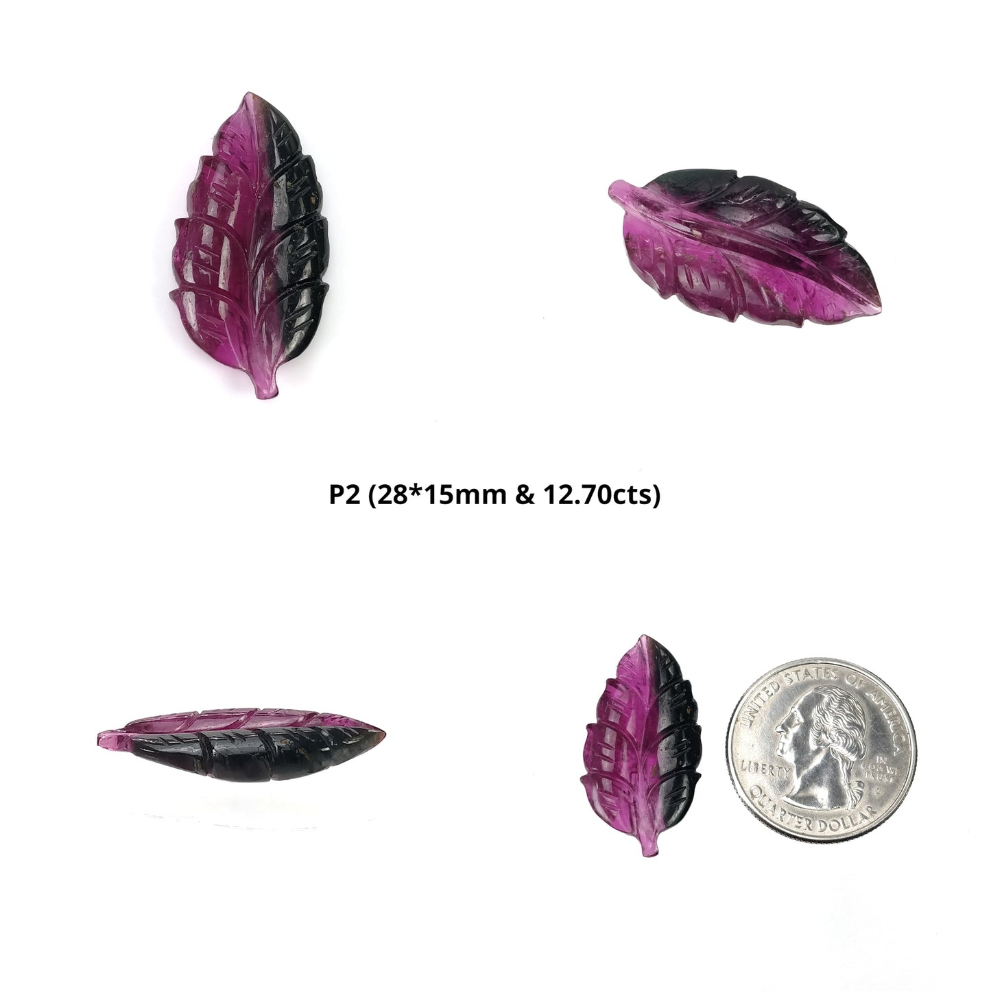 Watermelon Tourmaline Gemstone Carving : Natural Untreated Unheated Bi-Color Tourmaline Hand Carved Leaf