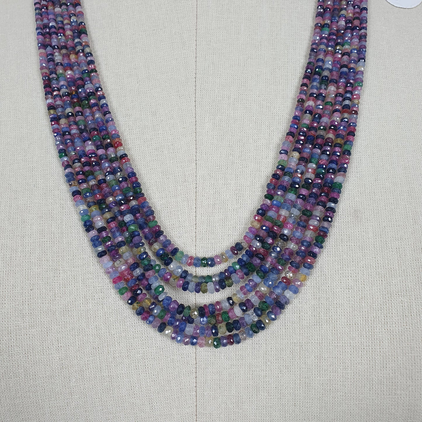 Natural Untreated MULTI SAPPHIRE Gemstone Faceted Shaded Rondelle Checker Cut Beads Necklace 18.2" - 20.2"