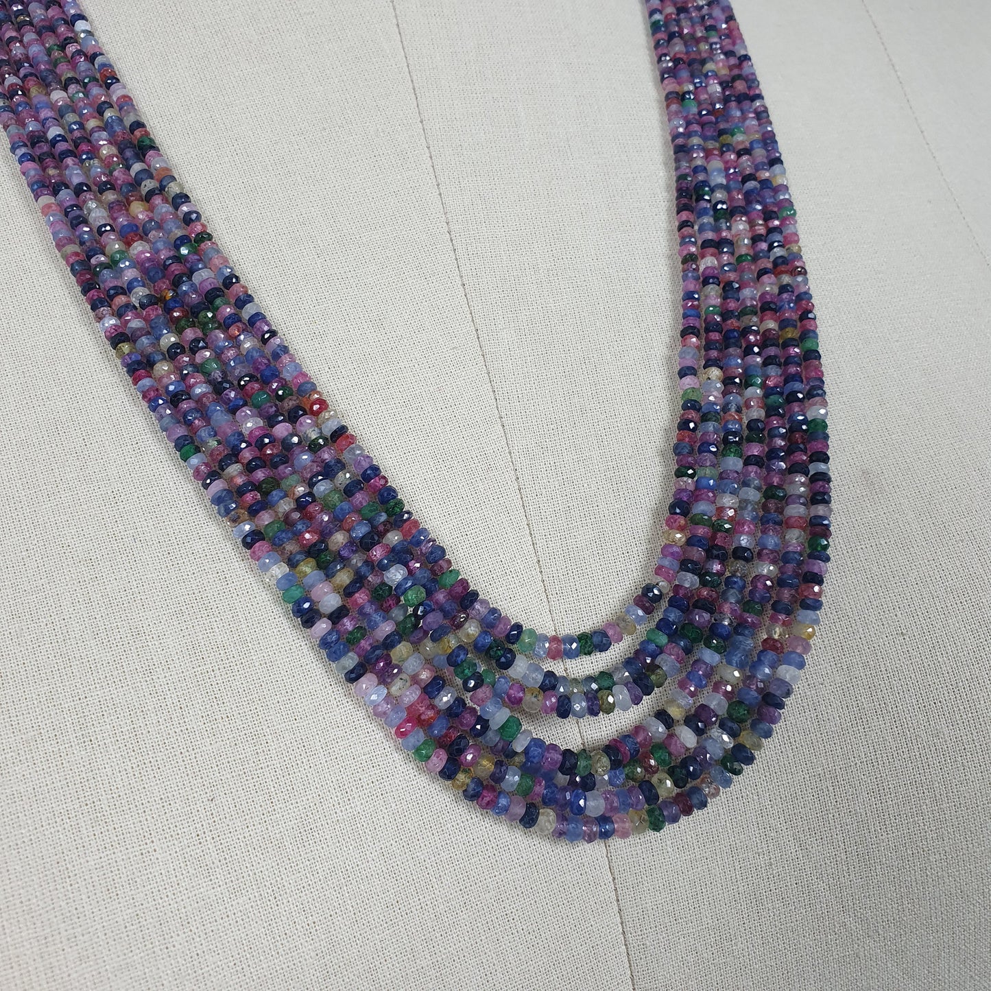 Natural Untreated MULTI SAPPHIRE Gemstone Faceted Shaded Rondelle Checker Cut Beads Necklace 18.2" - 20.2"
