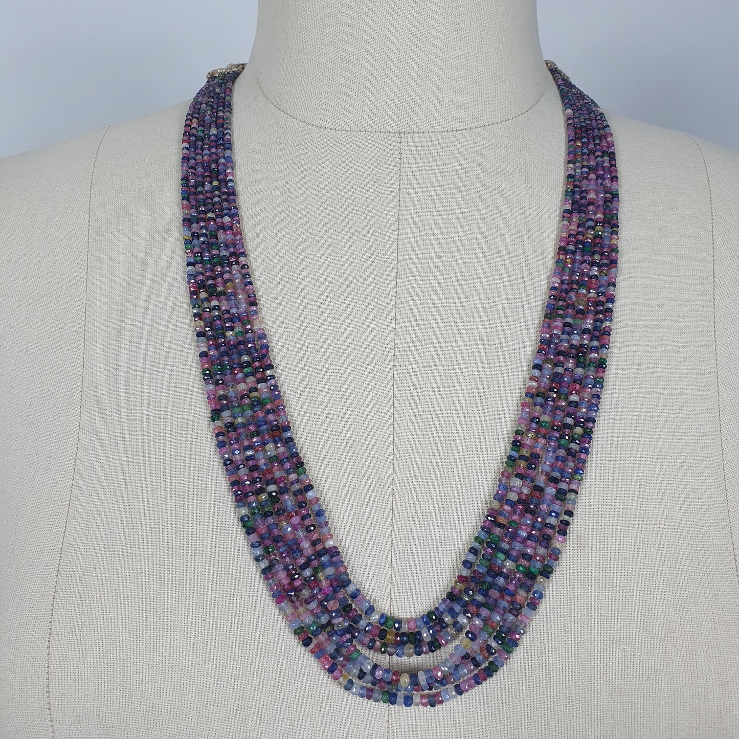 Natural Untreated MULTI SAPPHIRE Gemstone Faceted Shaded Rondelle Checker Cut Beads Necklace 18.2" - 20.2"