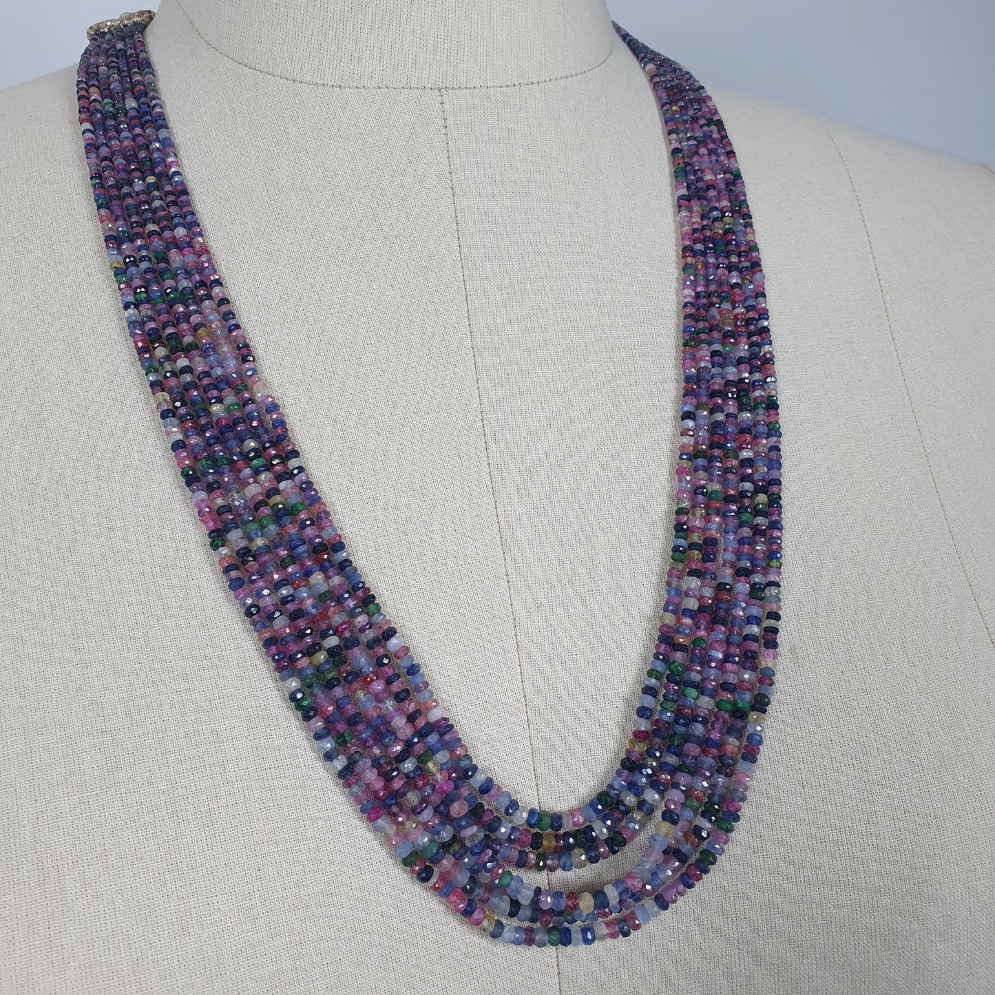 Natural Untreated MULTI SAPPHIRE Gemstone Faceted Shaded Rondelle Checker Cut Beads Necklace 18.2" - 20.2"