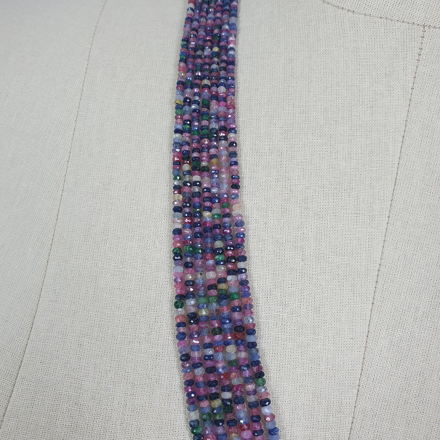 Natural Untreated MULTI SAPPHIRE Gemstone Faceted Shaded Rondelle Checker Cut Beads Necklace 18.2" - 20.2"