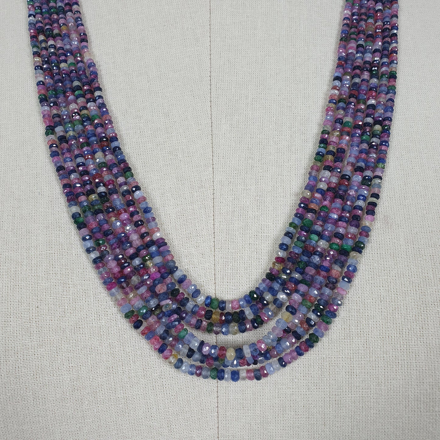 Natural Untreated MULTI SAPPHIRE Gemstone Faceted Shaded Rondelle Checker Cut Beads Necklace 18.2" - 20.2"