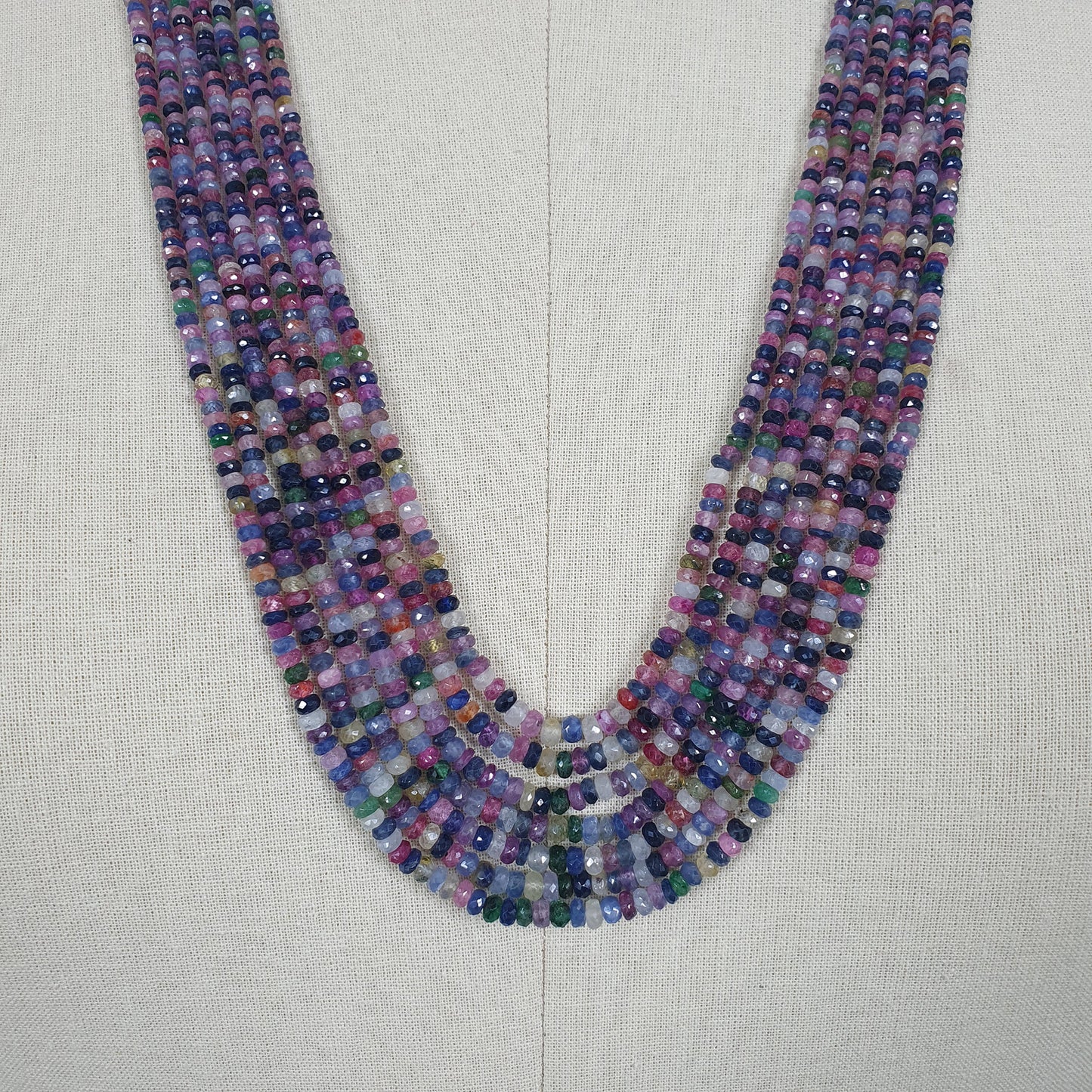 MULTI SAPPHIRE Gemstone NECKLACE : Natural Untreated Sapphire Faceted Shaded Rondelle Checker Cut Beads Necklace 19.2" - 22.2"