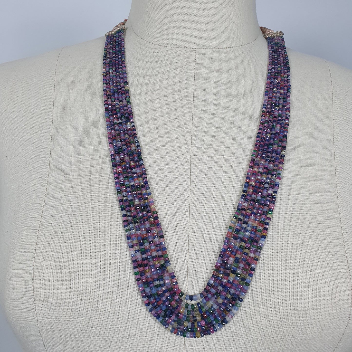 Natural Untreated MULTI SAPPHIRE Gemstone Faceted Shaded Rondelle Checker Cut Beads Necklace 19" - 22"