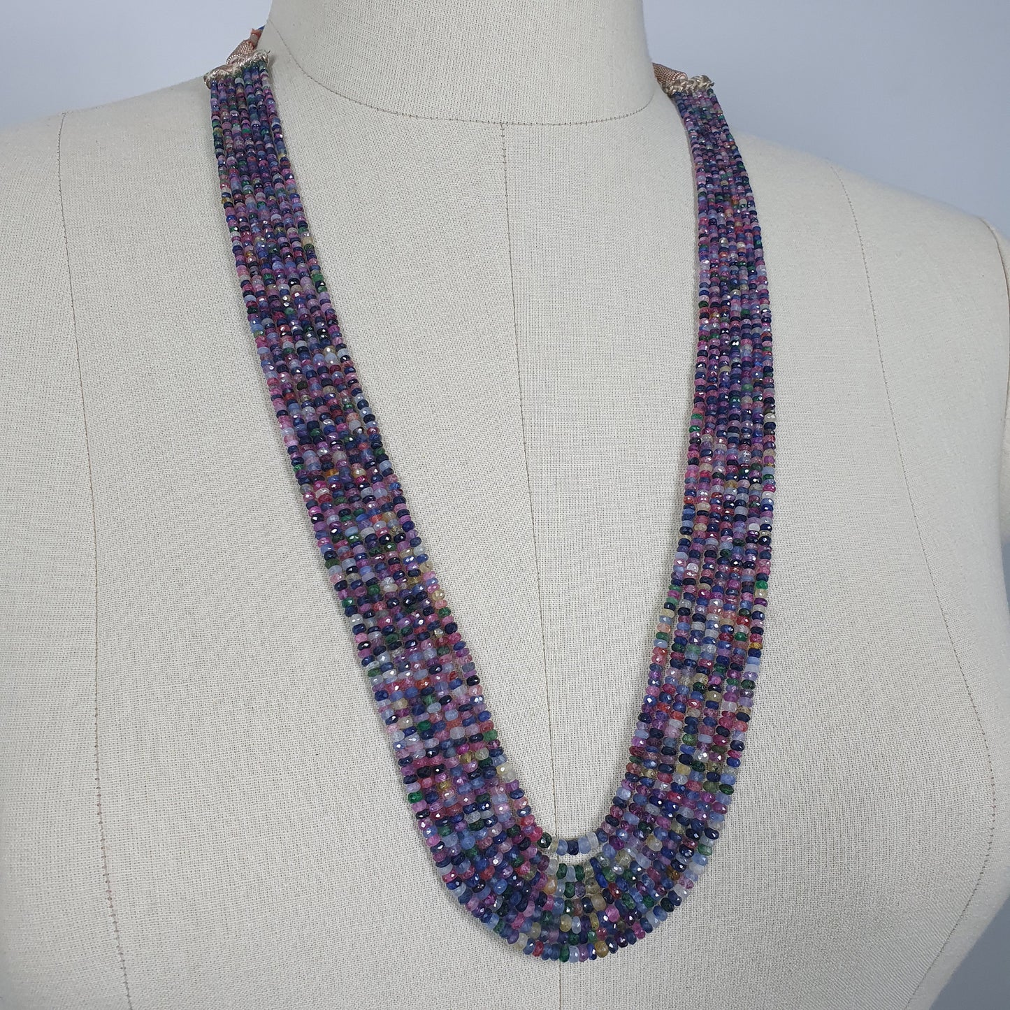 Natural Untreated MULTI SAPPHIRE Gemstone Faceted Shaded Rondelle Checker Cut Beads Necklace 19" - 22"