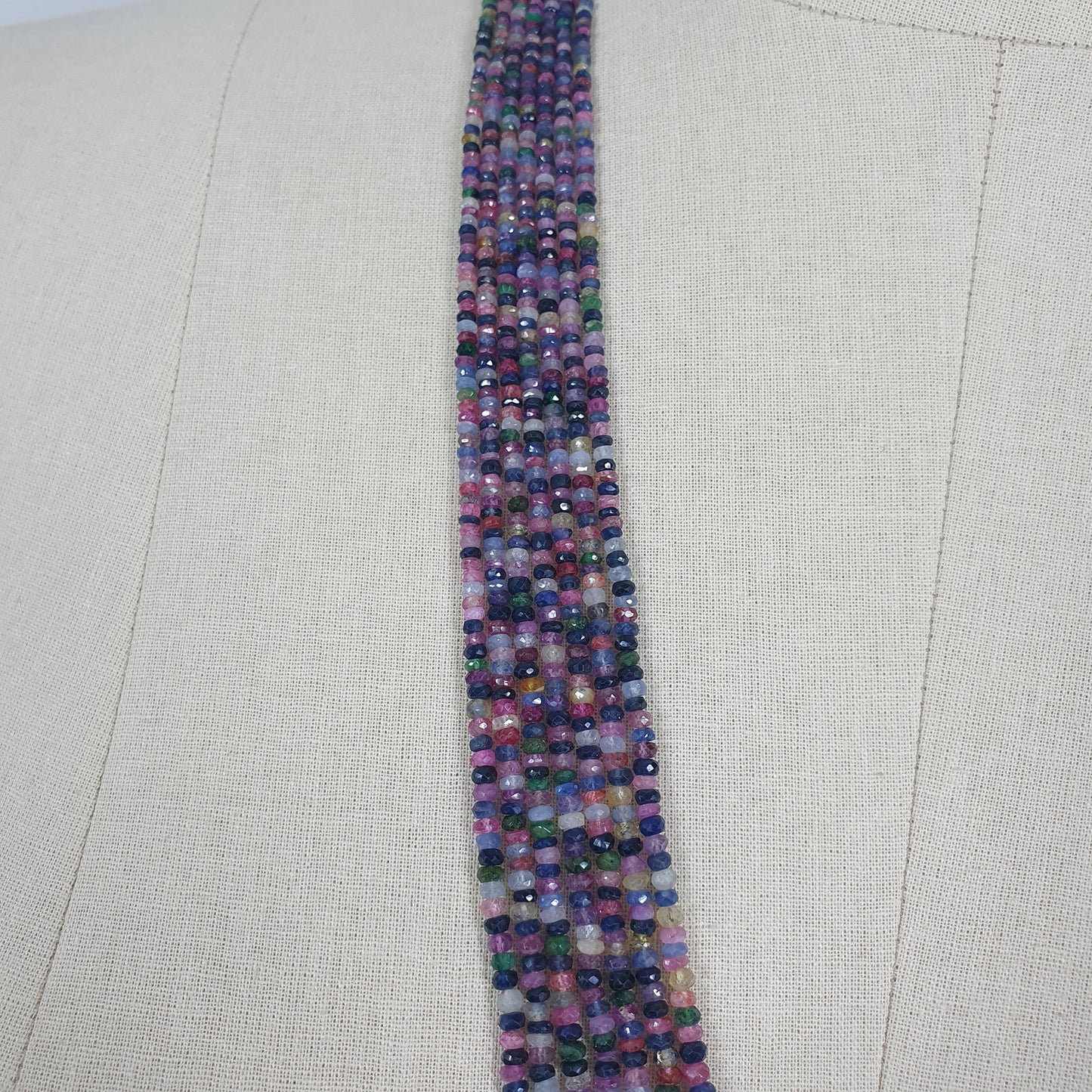 Natural Untreated MULTI SAPPHIRE Gemstone Faceted Shaded Rondelle Checker Cut Beads Necklace 19" - 22"