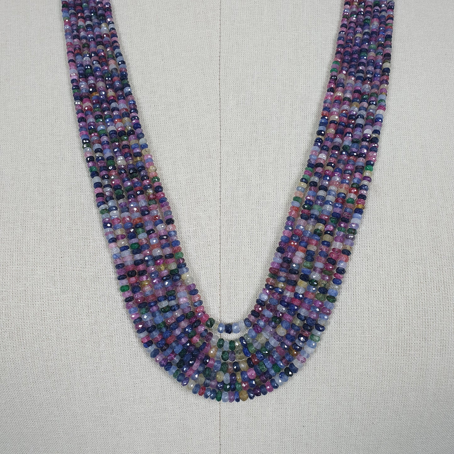 Natural Untreated MULTI SAPPHIRE Gemstone Faceted Shaded Rondelle Checker Cut Beads Necklace 19" - 22"