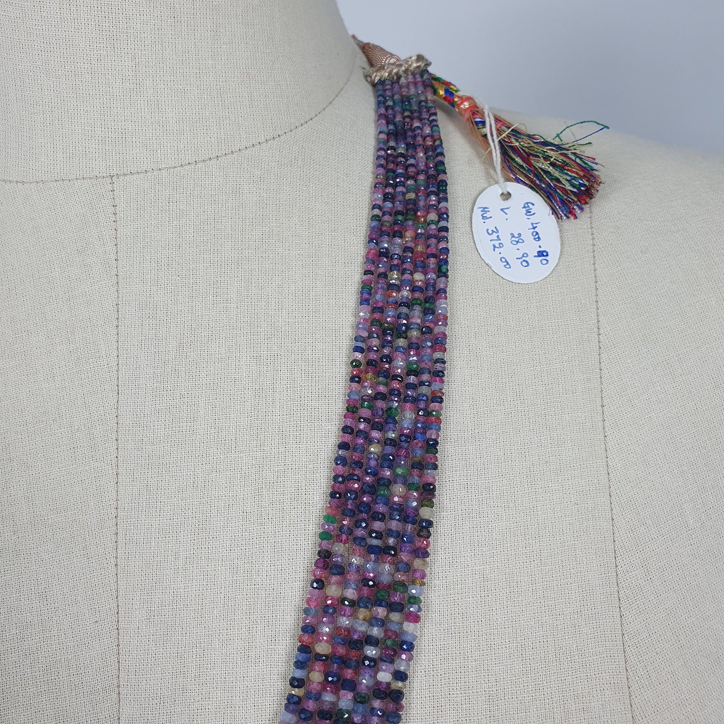 Natural Untreated MULTI SAPPHIRE Gemstone Faceted Shaded Rondelle Checker Cut Beads Necklace 19" - 22"