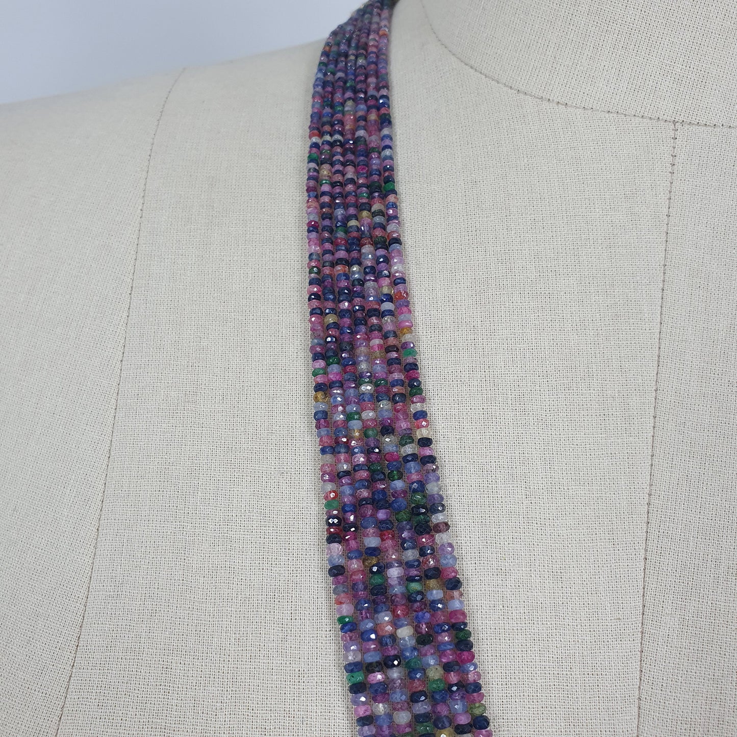 MULTI SAPPHIRE Gemstone NECKLACE : Natural Untreated Sapphire Faceted Shaded Rondelle Checker Cut Beads Necklace 19.2" - 22.2"