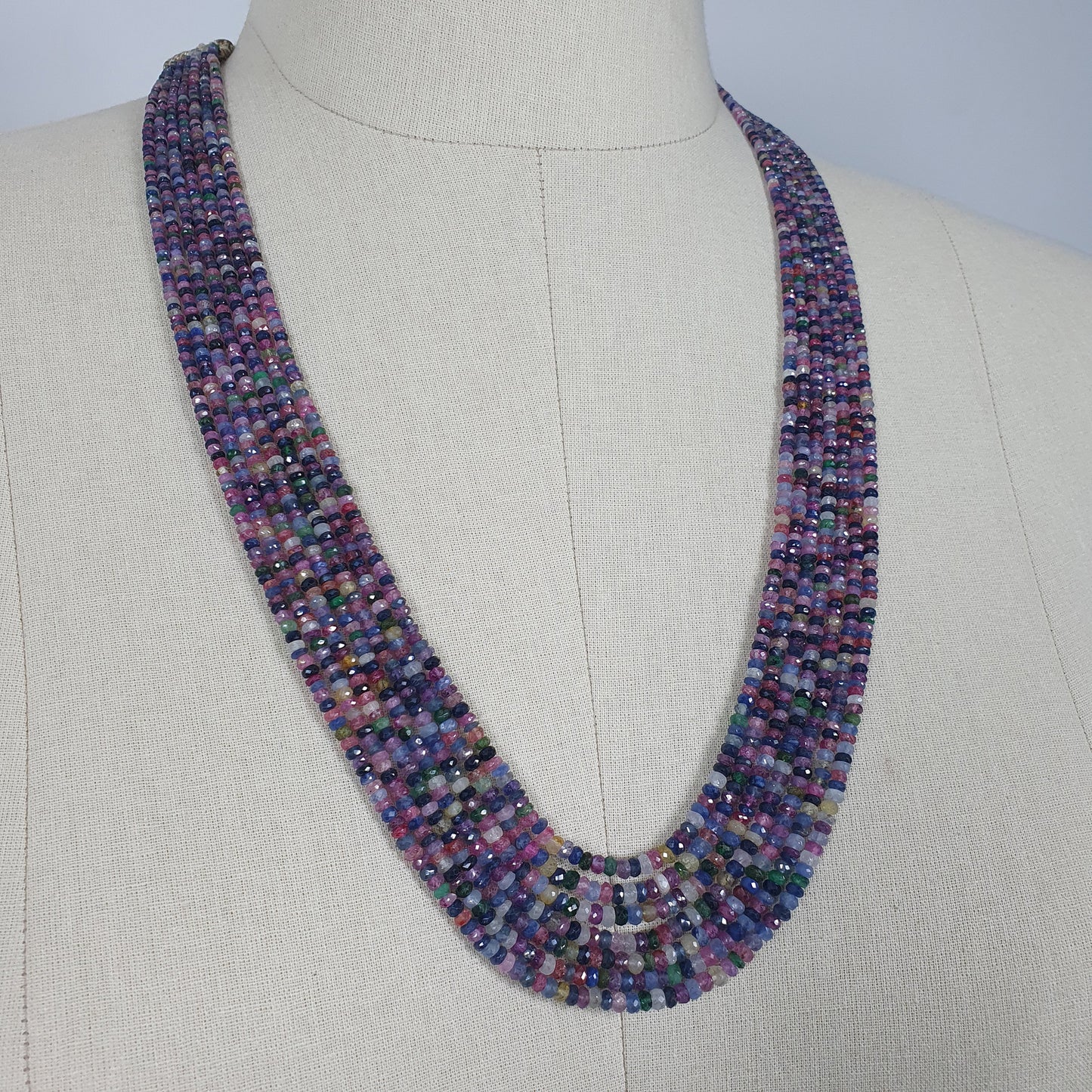 Natural Untreated MULTI SAPPHIRE Gemstone Faceted Shaded Rondelle Checker Cut Beads Necklace 19" - 22"