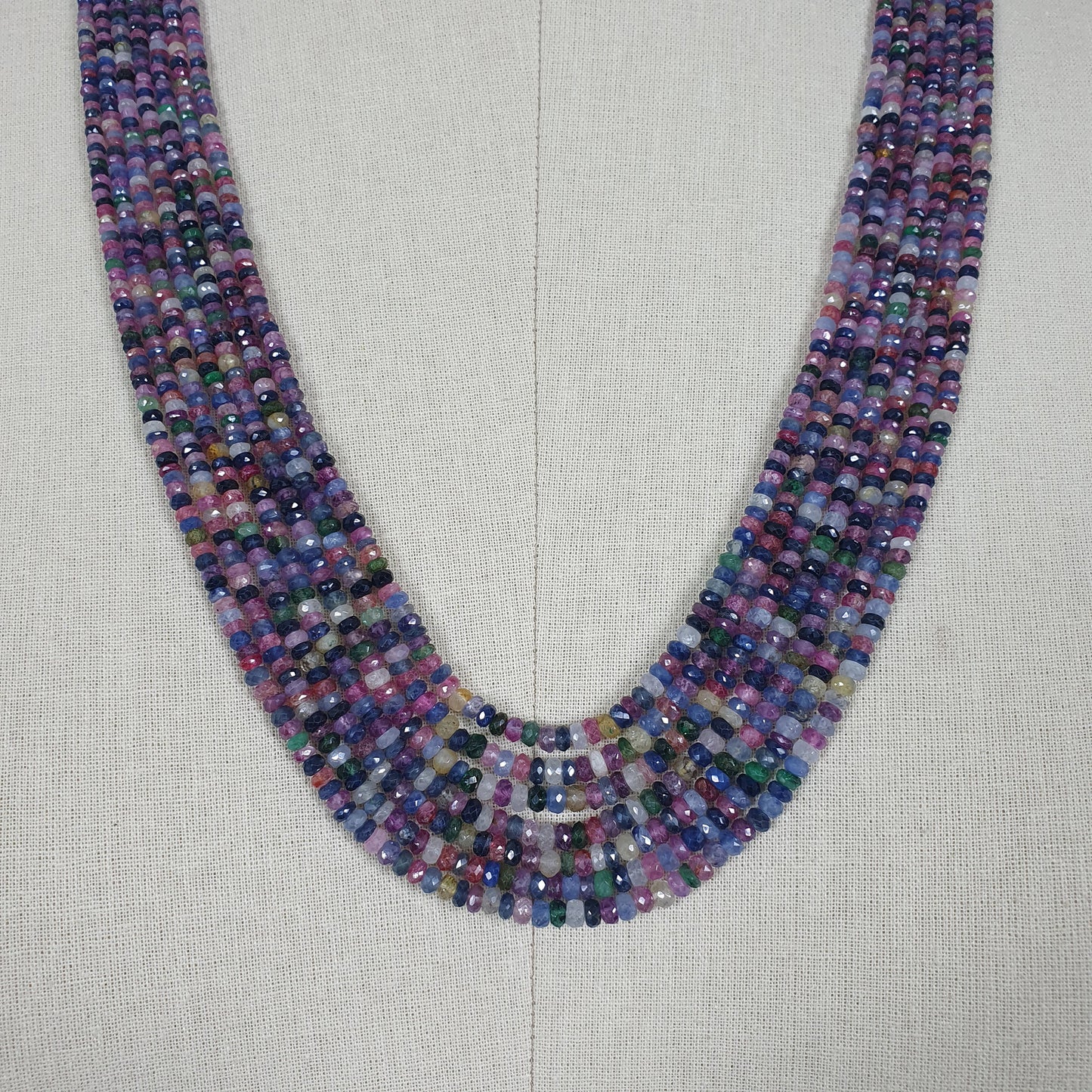 Natural Untreated MULTI SAPPHIRE Gemstone Faceted Shaded Rondelle Checker Cut Beads Necklace 19" - 22"