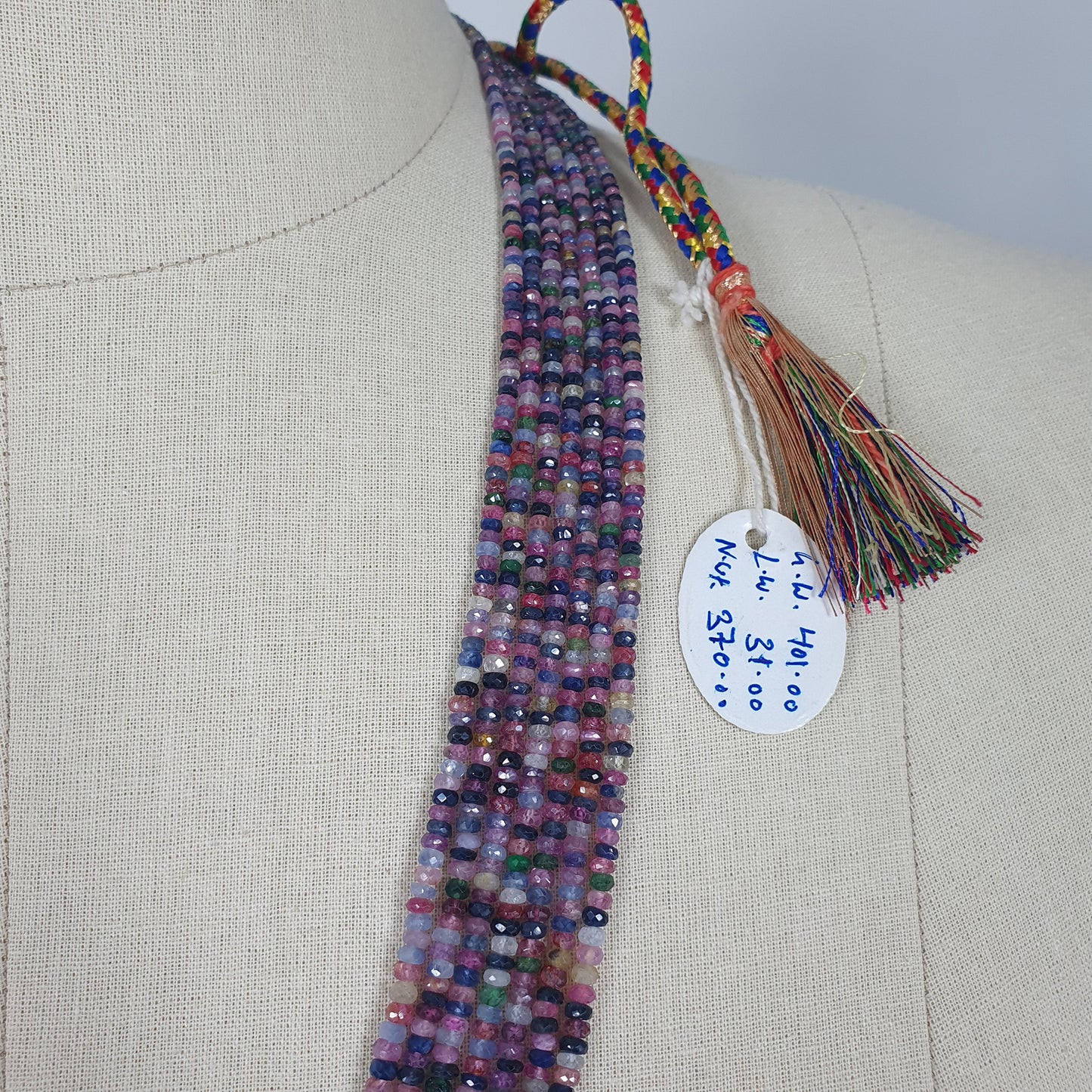 Natural Untreated MULTI SAPPHIRE Gemstone Faceted Shaded Rondelle Checker Cut Beads Necklace 19" - 22"