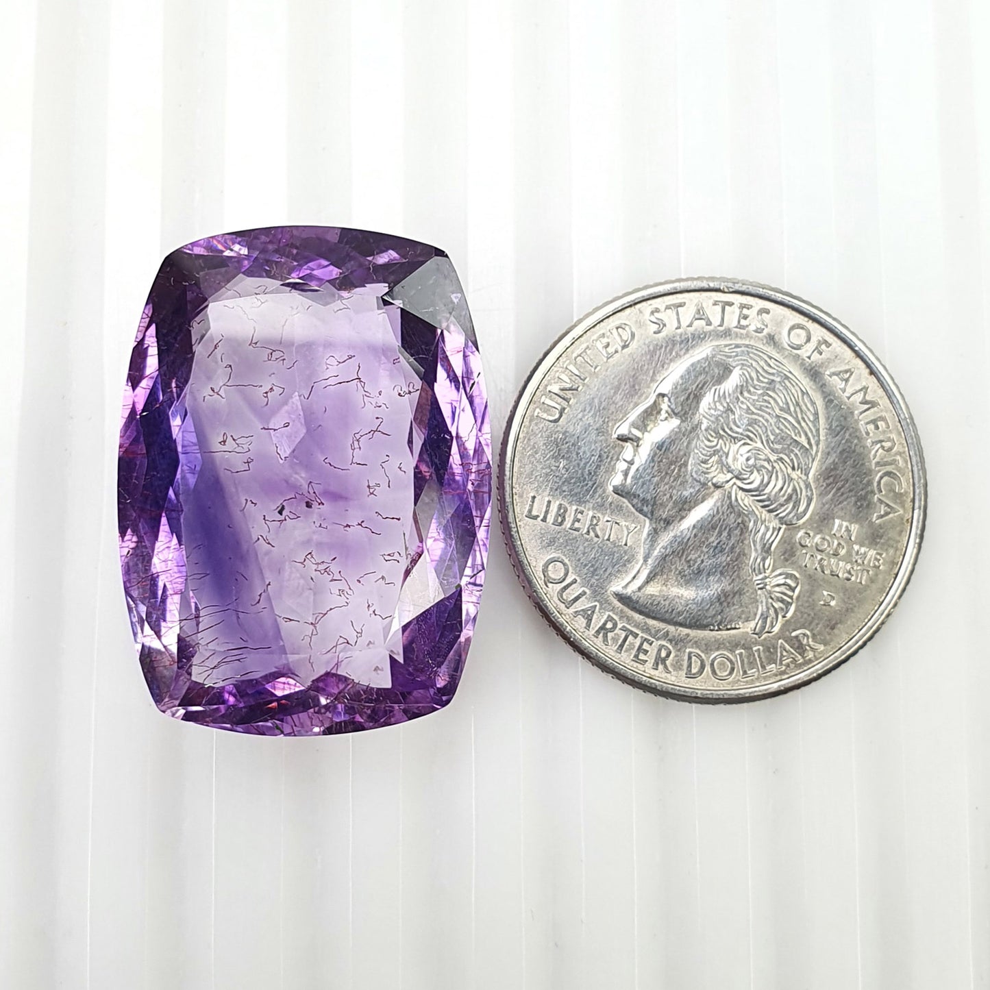 PURPLE RUTILE AMETHYST Quartz Gemstone Normal Cut : 39.00cts Natural Untreated Amethyst Cushion Shape 20*27mm (With Video)