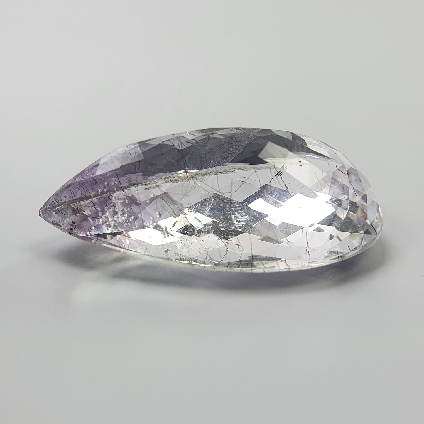 RUTILE AMETHYST Quartz Gemstone Checker Cut : 33.75cts Natural Untreated Amethyst Pear Shape 32*17mm (With Video)