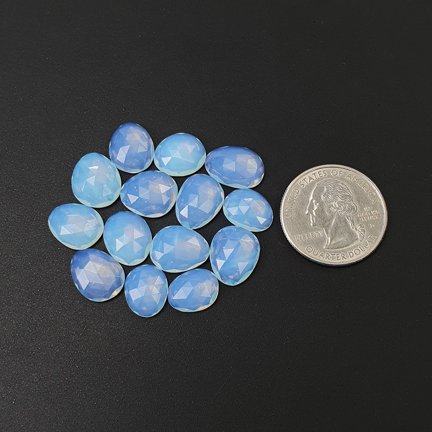 Synthetic OPALITE Gemstone Rose Cut : 48.95cts White Blue Opalite Uneven Shape 11.5*9.5mm - 14*10mm 14pcs