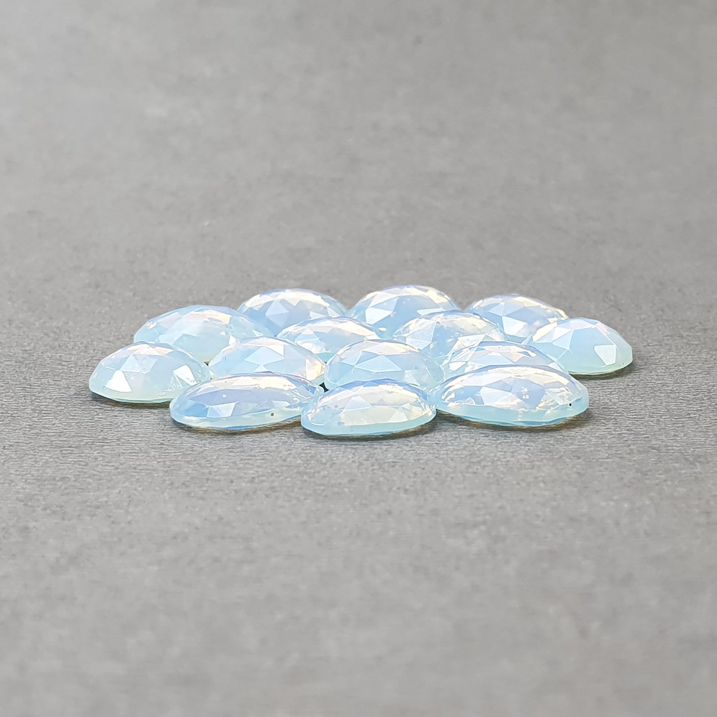 Synthetic OPALITE Gemstone Rose Cut : 48.95cts White Blue Opalite Uneven Shape 11.5*9.5mm - 14*10mm 14pcs