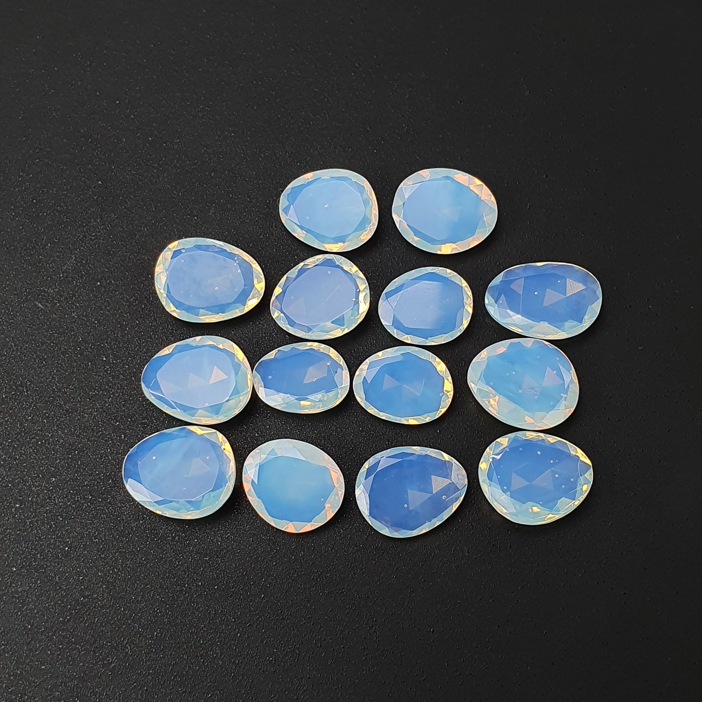 Synthetic OPALITE Gemstone Rose Cut : 48.95cts White Blue Opalite Uneven Shape 11.5*9.5mm - 14*10mm 14pcs
