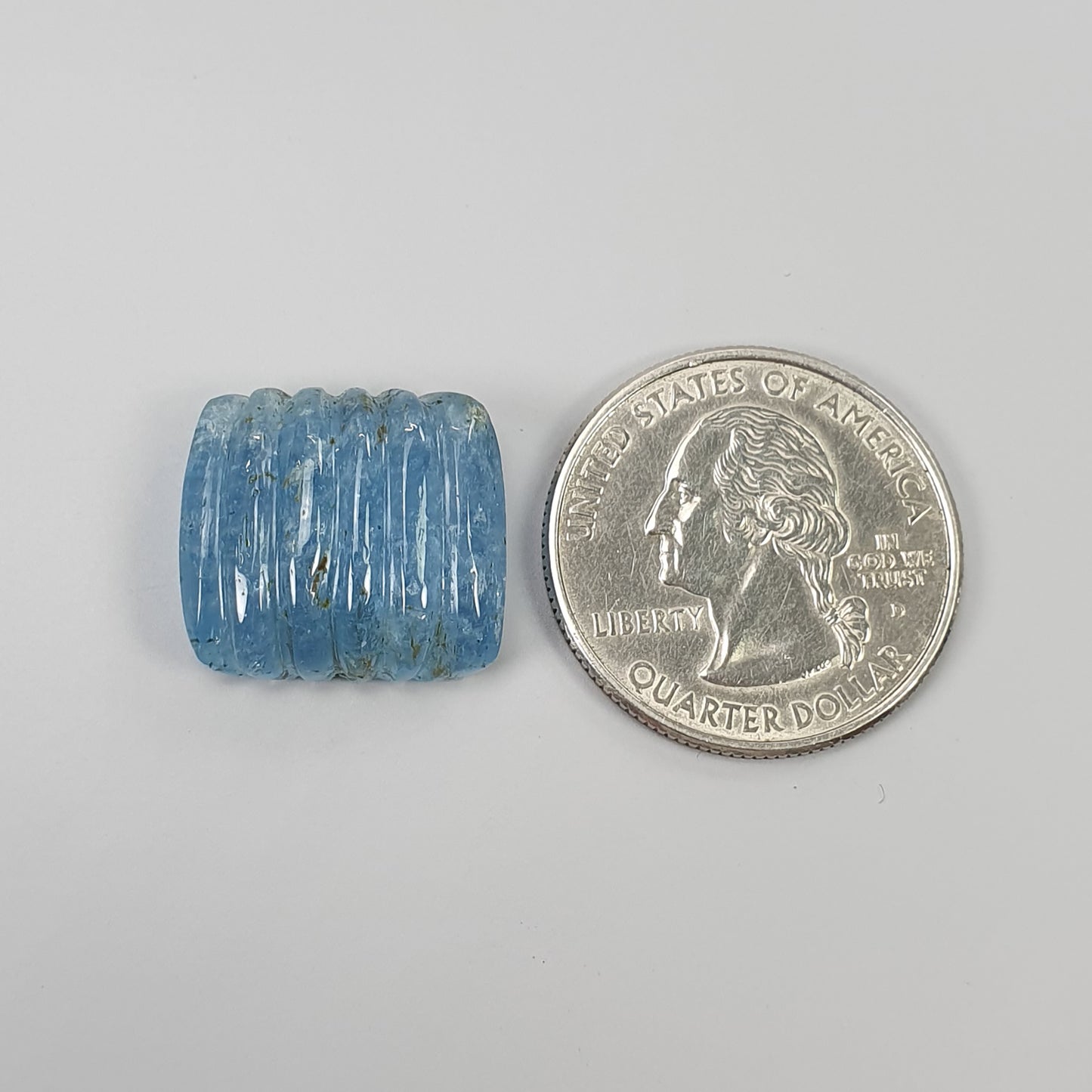 AQUAMARINE Gemstone Carving : 21.85cts Natural Untreated Blue Aqua Hand Carved Cushion Shape 18.5*17mm
