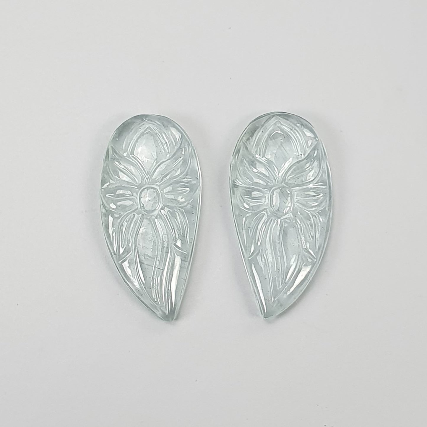 AQUAMARINE Gemstone Carving : 9.95cts Natural Untreated Blue Aquamarine Hand Carved Uneven Shape 20*10mm Pair