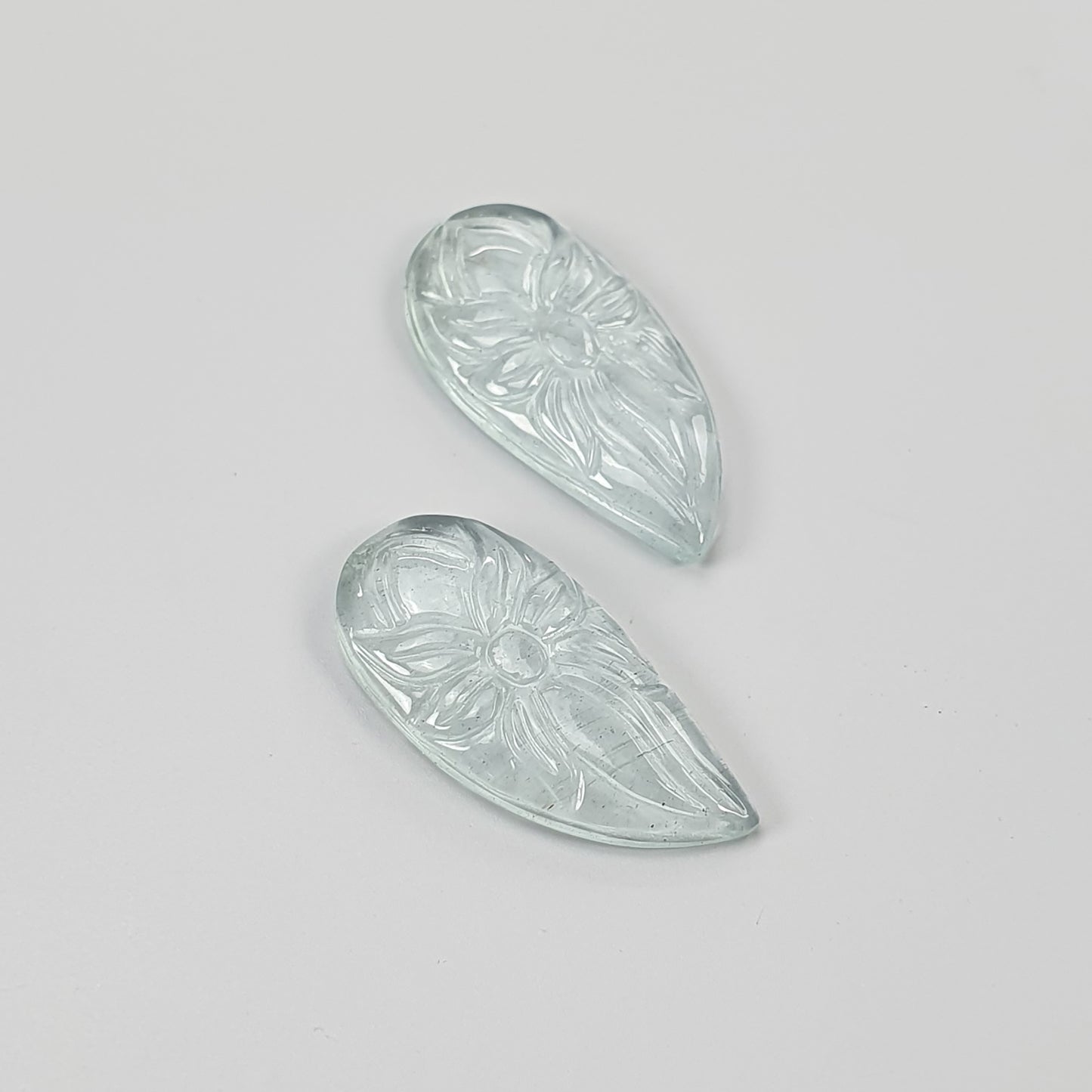 AQUAMARINE Gemstone Carving : 9.95cts Natural Untreated Blue Aquamarine Hand Carved Uneven Shape 20*10mm Pair