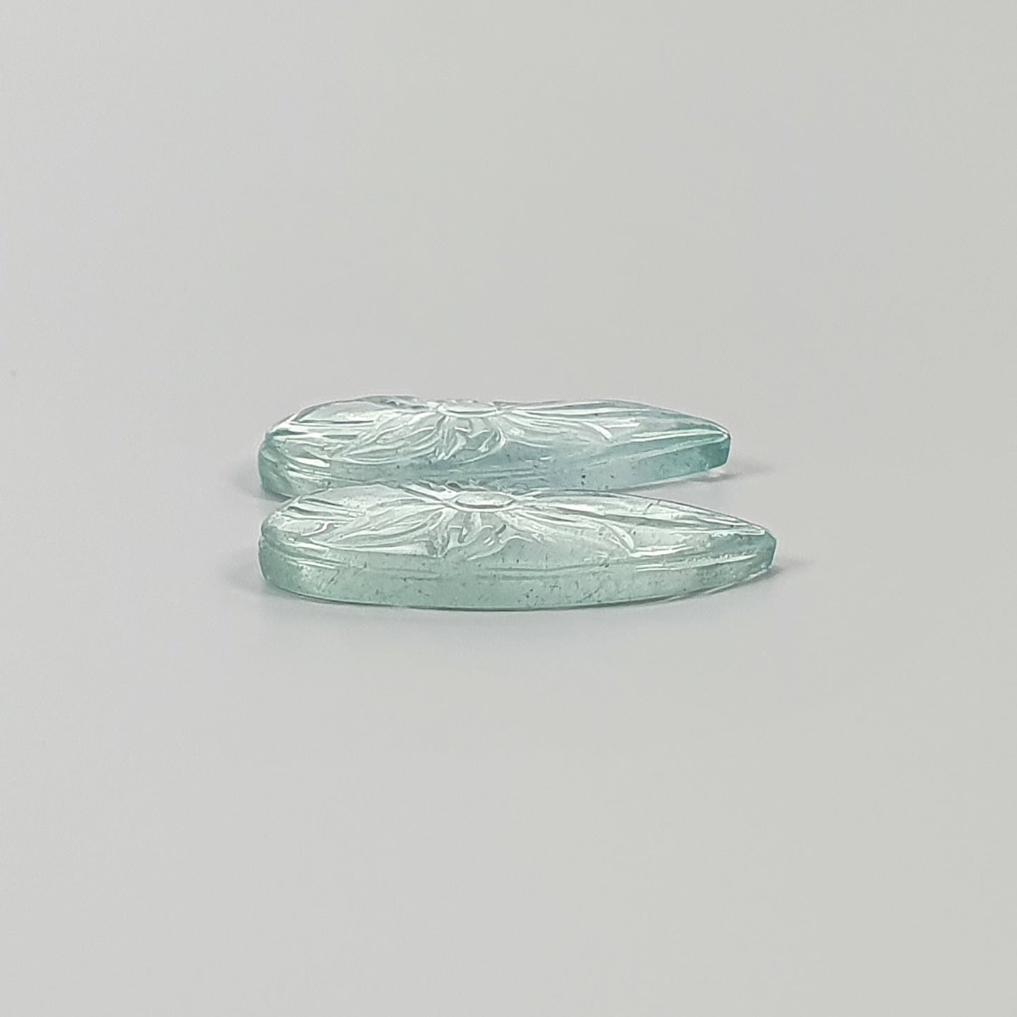 AQUAMARINE Gemstone Carving : 9.95cts Natural Untreated Blue Aquamarine Hand Carved Uneven Shape 20*10mm Pair
