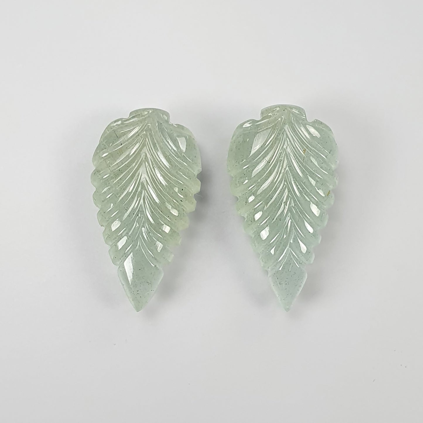 AQUAMARINE Gemstone Carving : 43.45cts Natural Untreated Milky Aqua Pear Shape Hand Carved Leaves Pair 27*14.5mm Pair