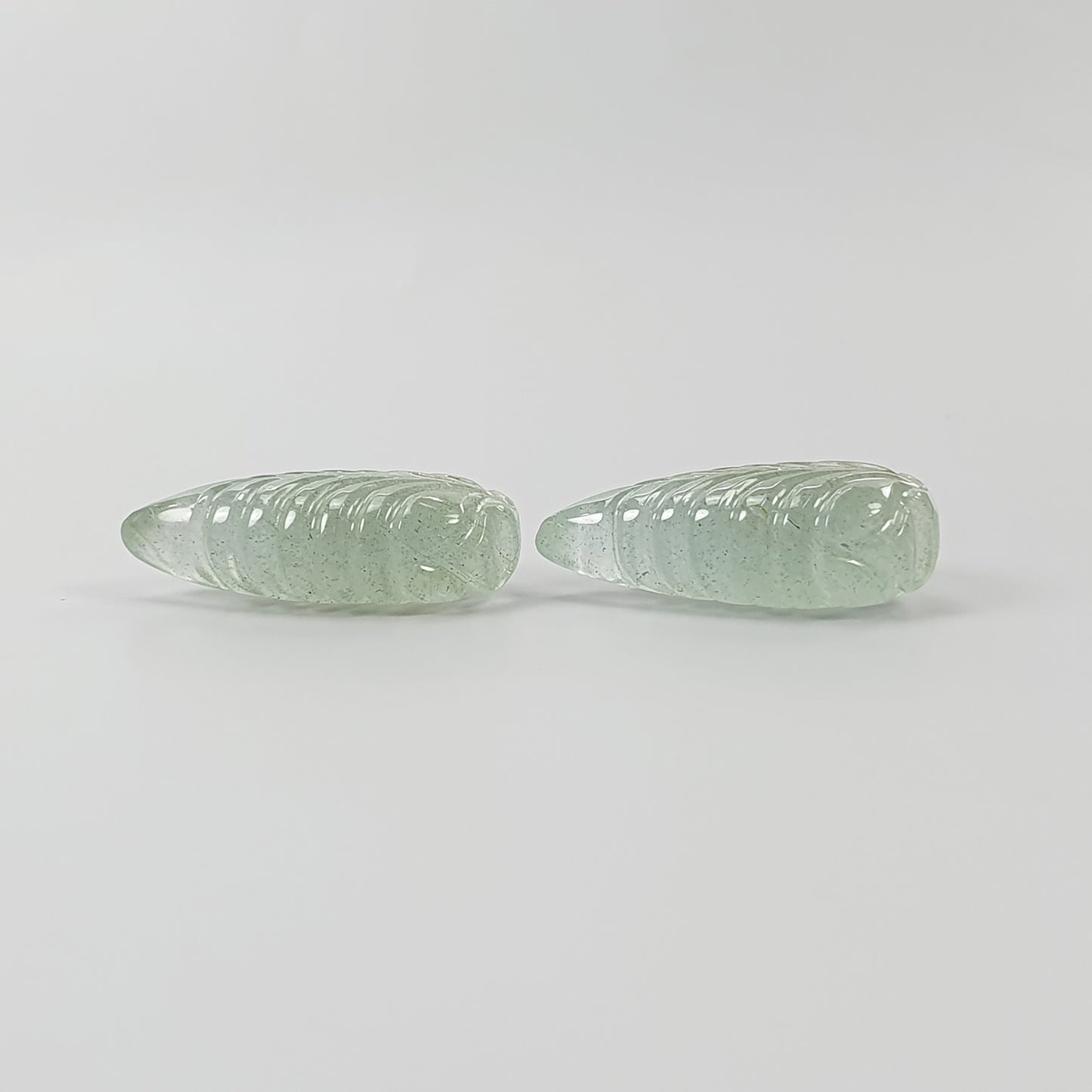 AQUAMARINE Gemstone Carving : 43.45cts Natural Untreated Milky Aqua Pear Shape Hand Carved Leaves Pair 27*14.5mm Pair