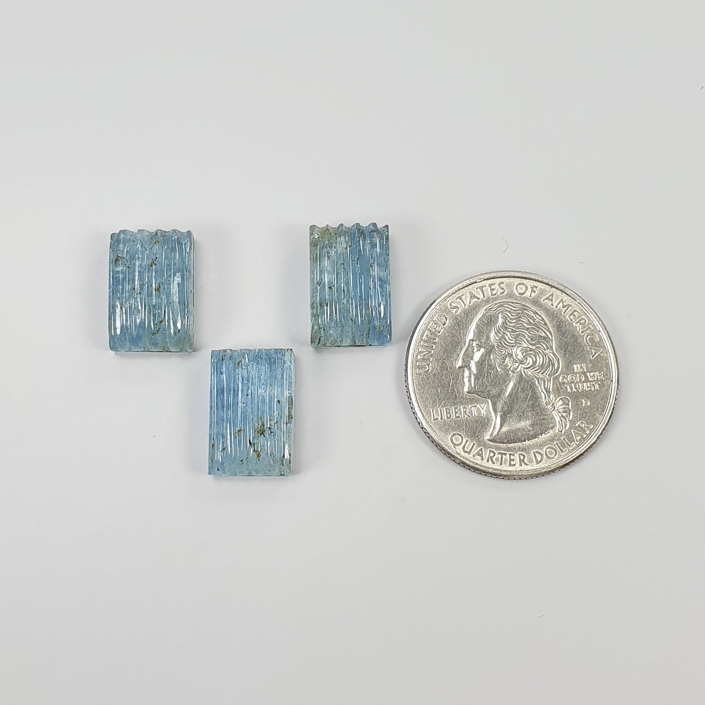 AQUAMARINE Gemstone Carving : 25.05cts Natural Untreated Blue Aquamarine Hand Carved Cushion Shape 14.4*9.5mm 3pcs